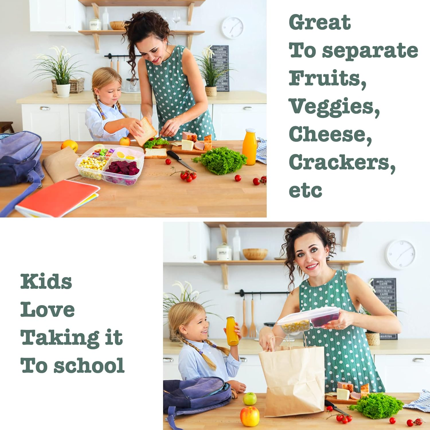 Tetebak Bento Box - 6-Compartment Reusable Bento Lunch Box for School, Work, and Travel, Food Prep Containers, Snack Containers for Kids, Portion Control Bento Lunch Box for Adult, Set of 2, Clear image number 6