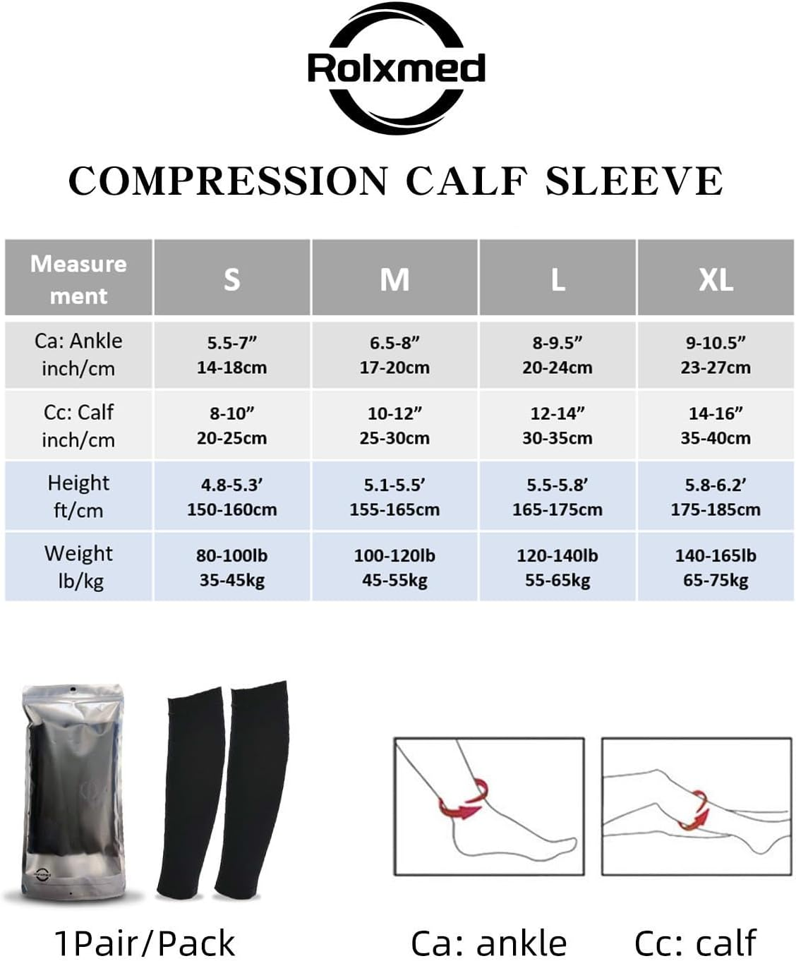 Rolxmed Medical Compression Calf Sleeves 20-30 Mmhg German Tech Support Hose for Women Men Sports image number 6