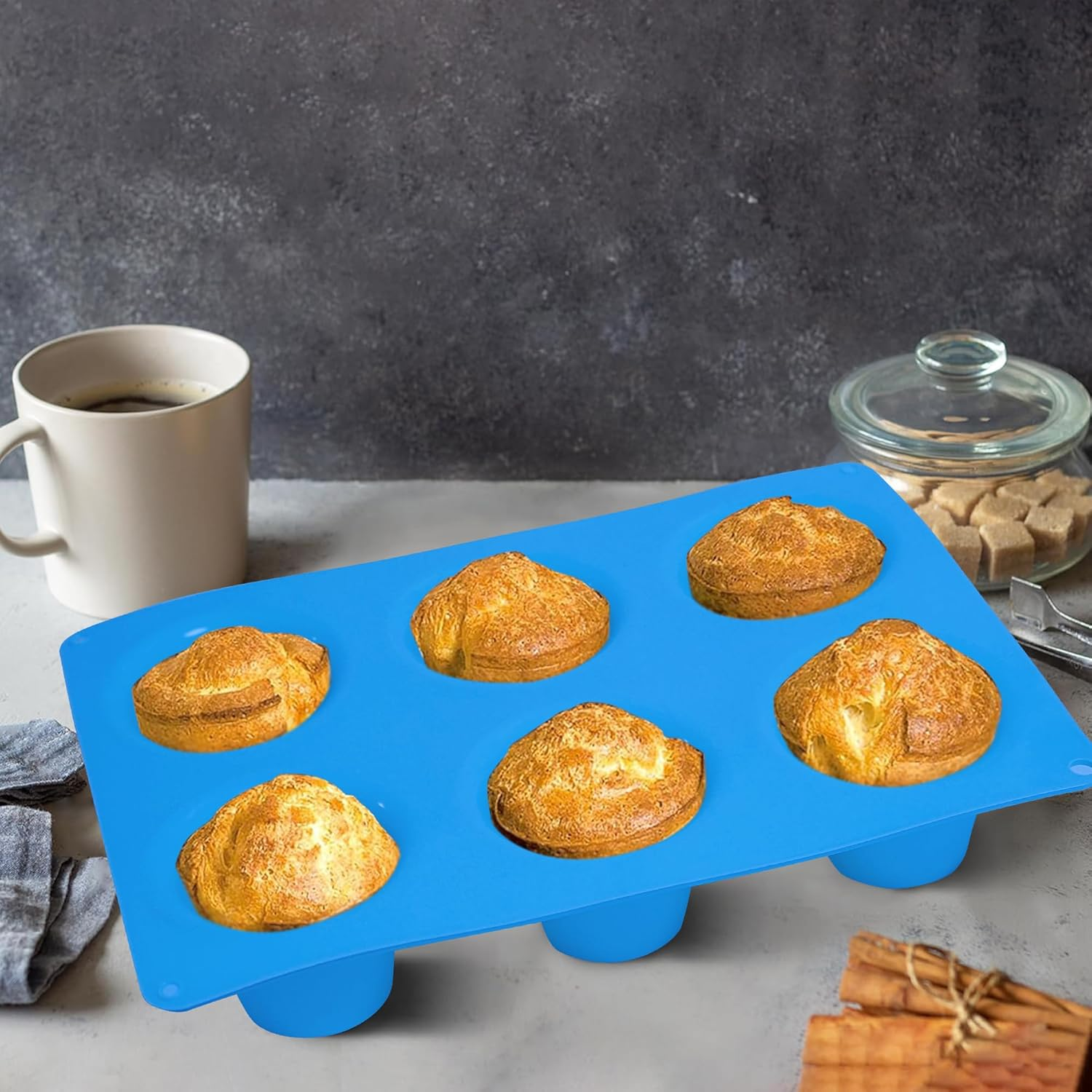 Sidosir Popover Pan for Baking - Professional Extra Deep Silicone Popover Molds, Non-Stick, Easy to Clean, Grade Materials(2Pcs) image number 6