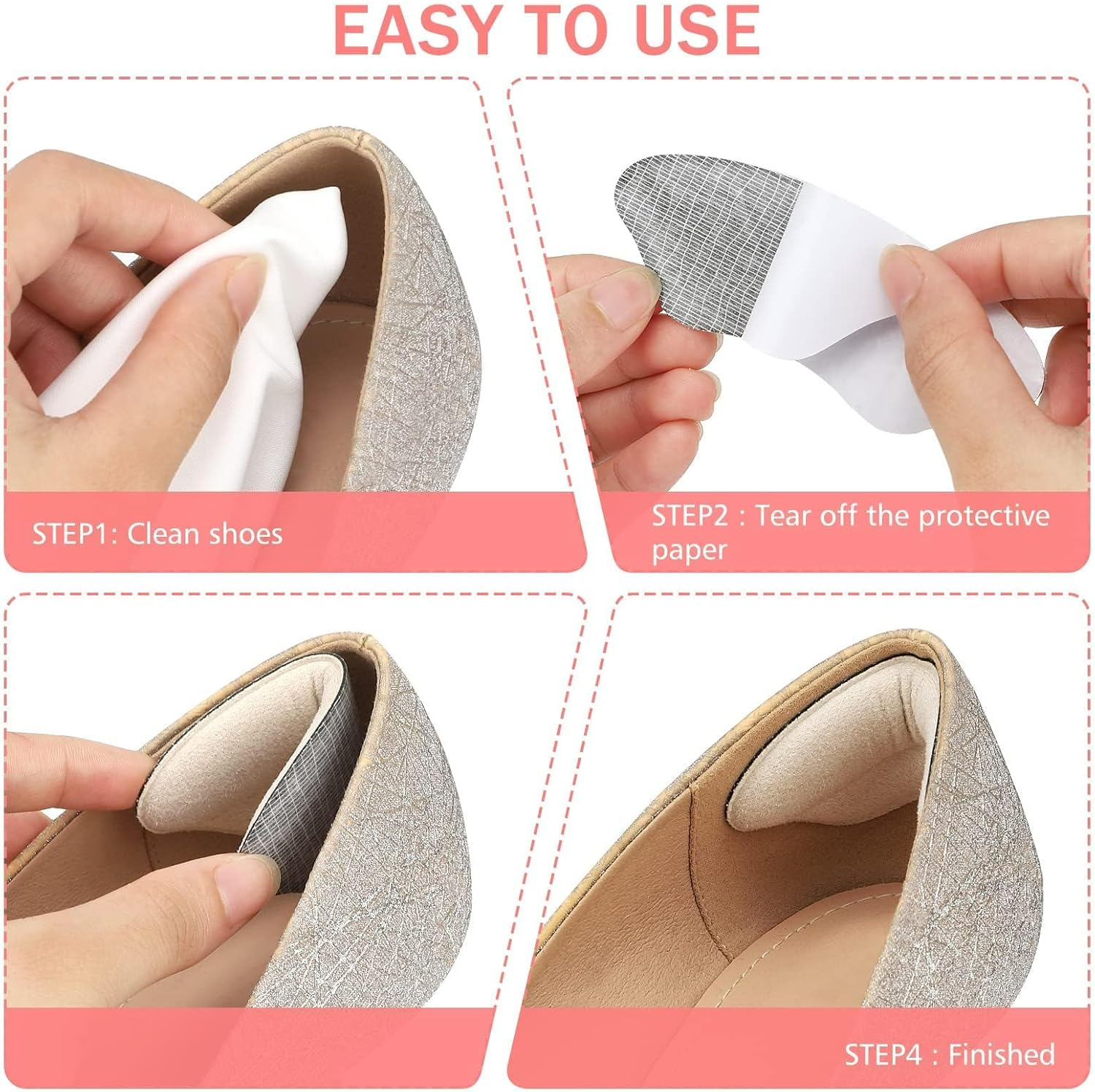 YBVABE Heel Grips for Shoes Too Big - 8 Pieces Self-Adhesive Heel Cushion Inserts to Prevent Slipping, Rubbing, Blisters, Foot Pain, Heel Protectors Liner to Improve Shoe Fit & Make Shoes Fit Tighter (Beige) image number 2