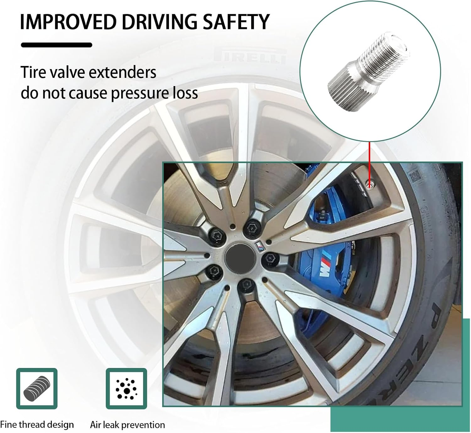 Augeny 4PCS 19Mm Valve Cap Stem Extenders, Screw-On Car Tire Valve Stem Extensions, Universal Nickle Plated Brass Wheel Tire Caps Extender Adapter for Car Truck Motorcycle Bike image number 2