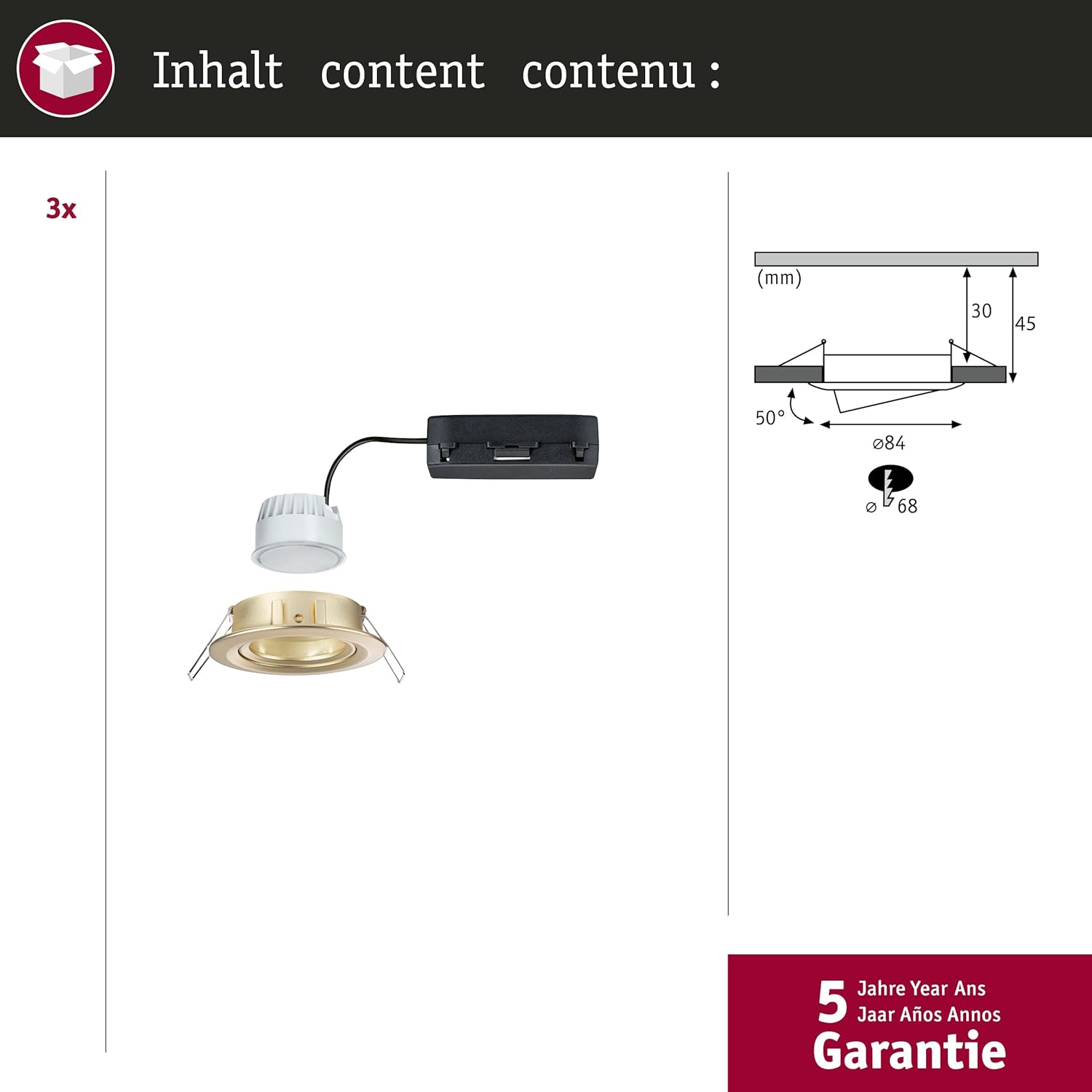 Paulmann Nova Coin 92436 LED Recessed Light round 84 Mm 50&deg; RGBW+ 3 X 6 W 3 X 500 Lm 230 V Gold Matt Aluminium Die-Cast