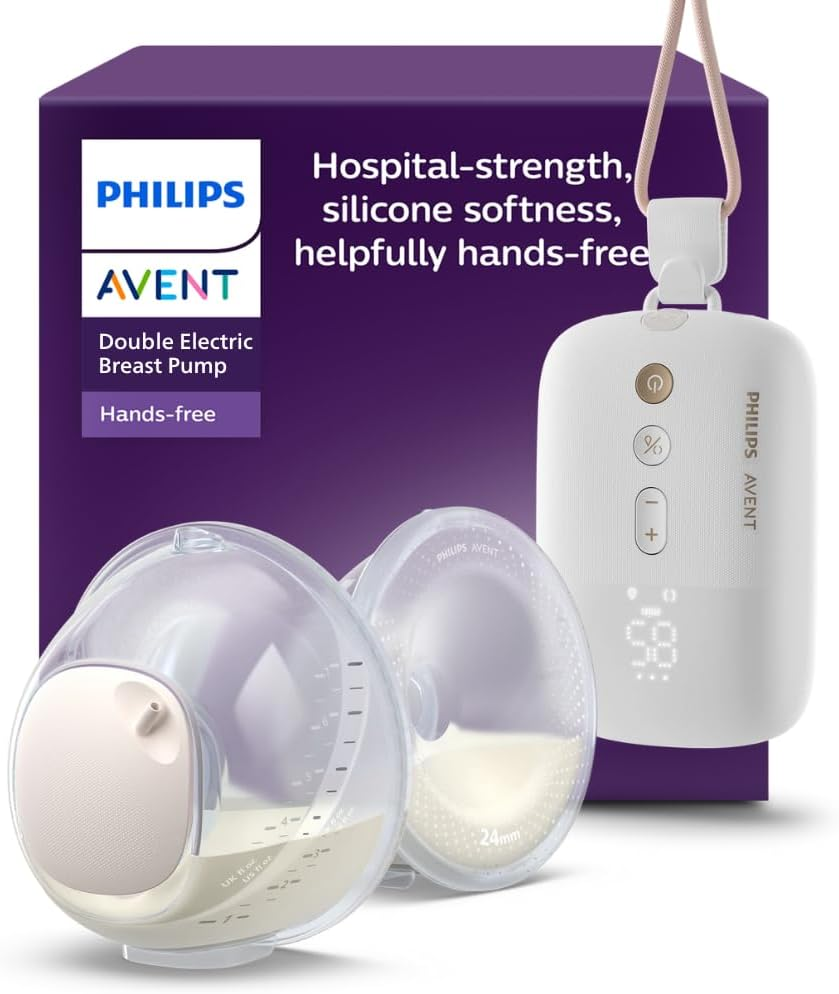 Philips Avent Hands-Free Double Electric Breast Pump, Hospital-Strength Motor, Mimics Baby'S Drinking Rhythm, Pumps up to 85 Times per Minute, 2 Collection Cups, Breast Shield (21,24 Mm), 2X Breast Shield, 2X 19Mm Inserts, SCF532/11