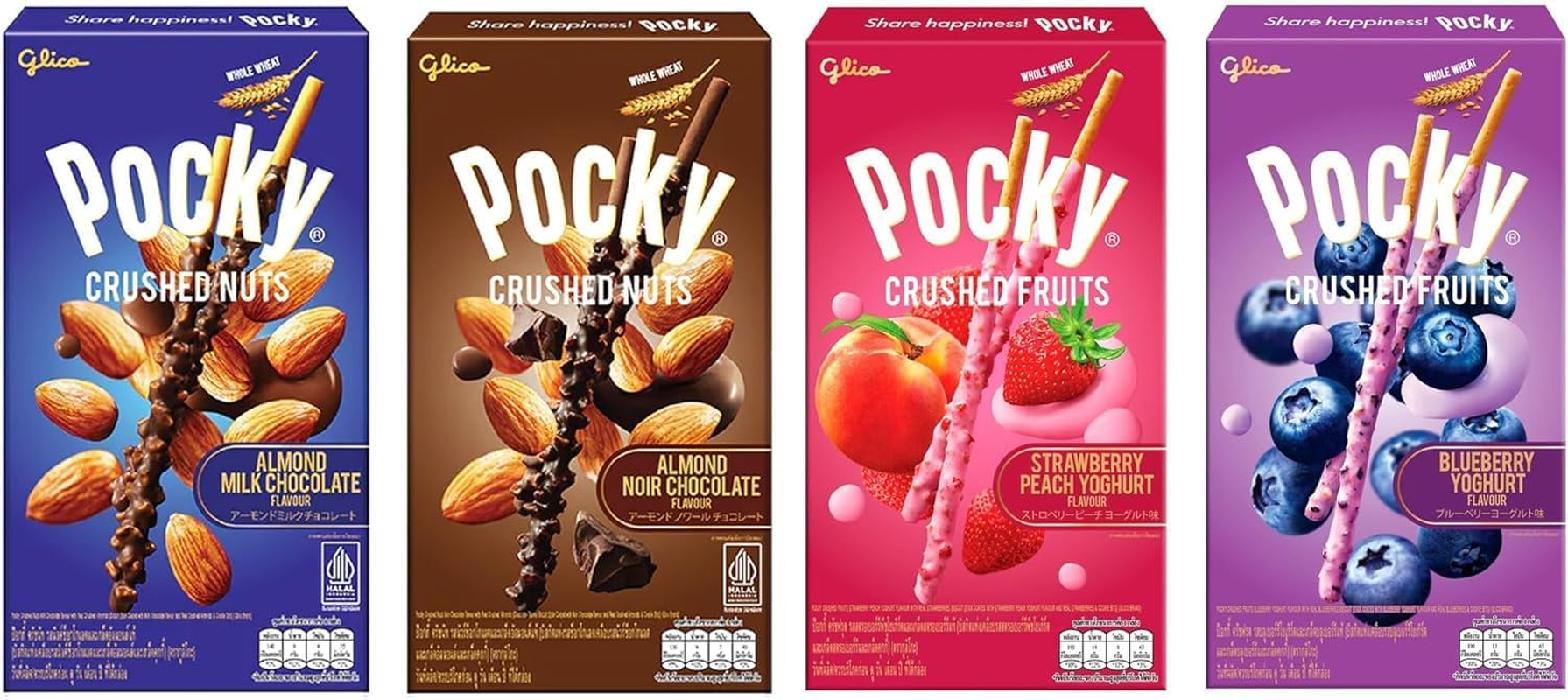 Hilary Pocky Crushed Fruits and Nuts Pack (4 Packs) - Blueberry Yoghurt, Strawberry Peach Yoghurt, Almond Milk Chocolate, Almond Noir Chocolate image number 2