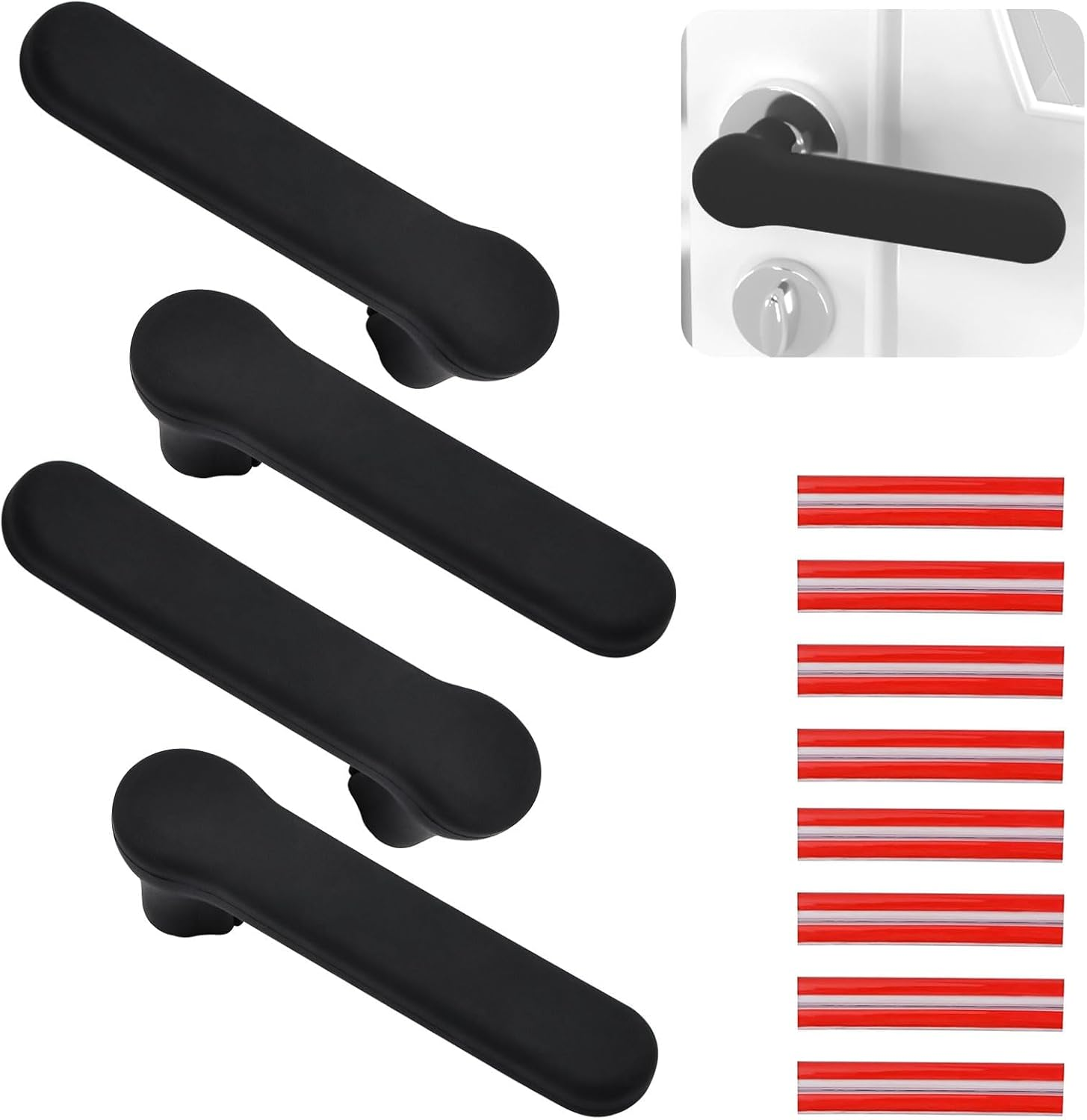 MJIYSGS Door Handle Covers, 4Pcs Matte Black Silicone Door Handle Glove Covers Door Knob Covers Anti-Static Safety Door Lever Protectors for Flat Square Door Levers 150 * 45Mm (4 Pcs Black) image number 3