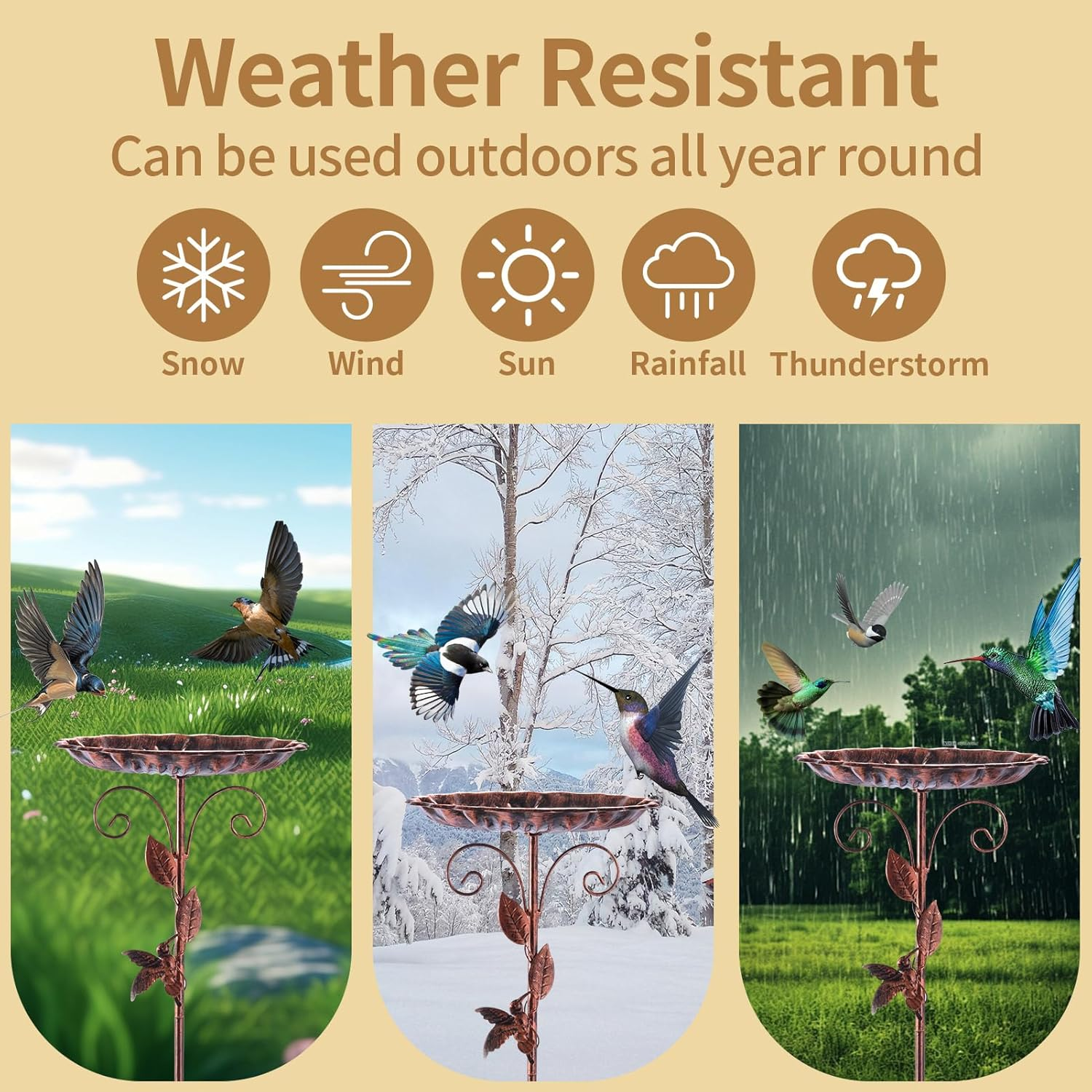 Restorgan Bird Bath for the Garden, Standing Bird Bath, 35 Inches Metal Vintage Freestanding Bird Bath with Sturdy 5-Prong Base, Large Bird Bath, Frost-Proof, Winterproof, Antique Bronze image number 2