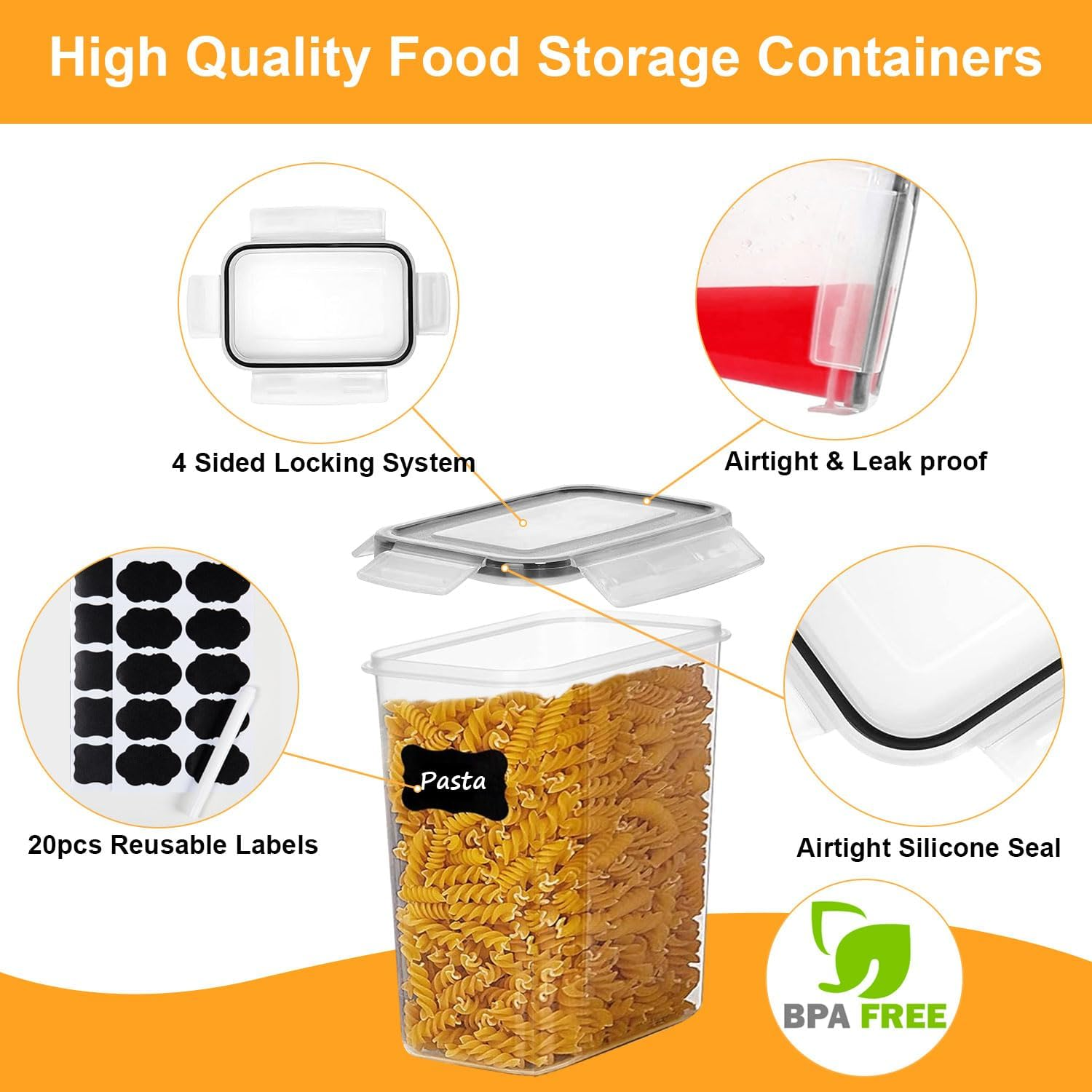 14 Pack Airtight Food Storage Containers for Pantry Organization Canisters for Cereal Dry Food Flour and Sugar Plastic Kitchen Organizers and Storage Kitchen Pantry Storage Containers,Bpa Free image number 6