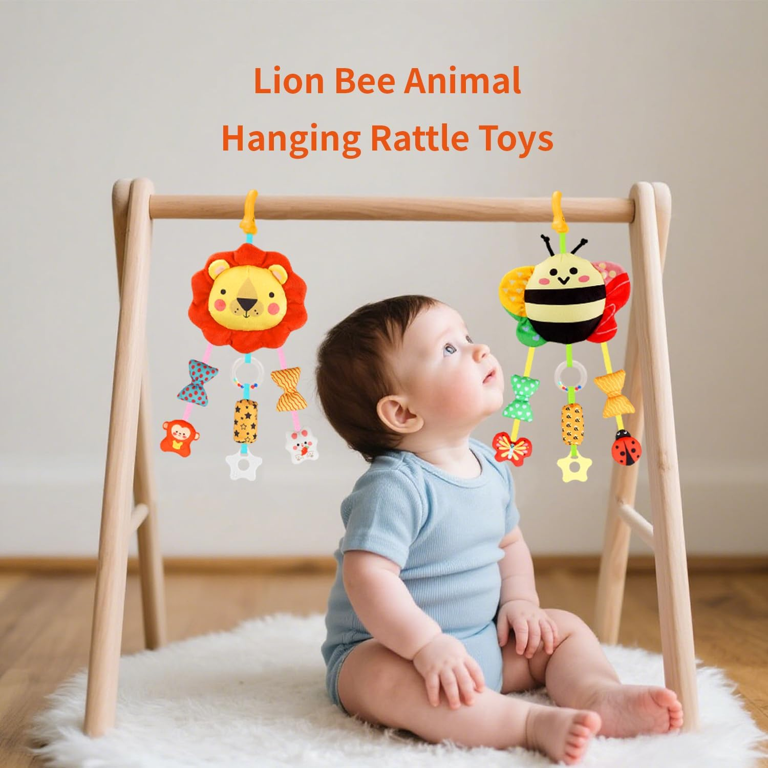Baby Toys for 0 3 6 9 12 Months, Plush Animal Sensory Hanging Rattle,Newborn Interactive Soft Toys for Baby,Car Seat Stroller Hanging Toys Infant Boy Girl image number 3