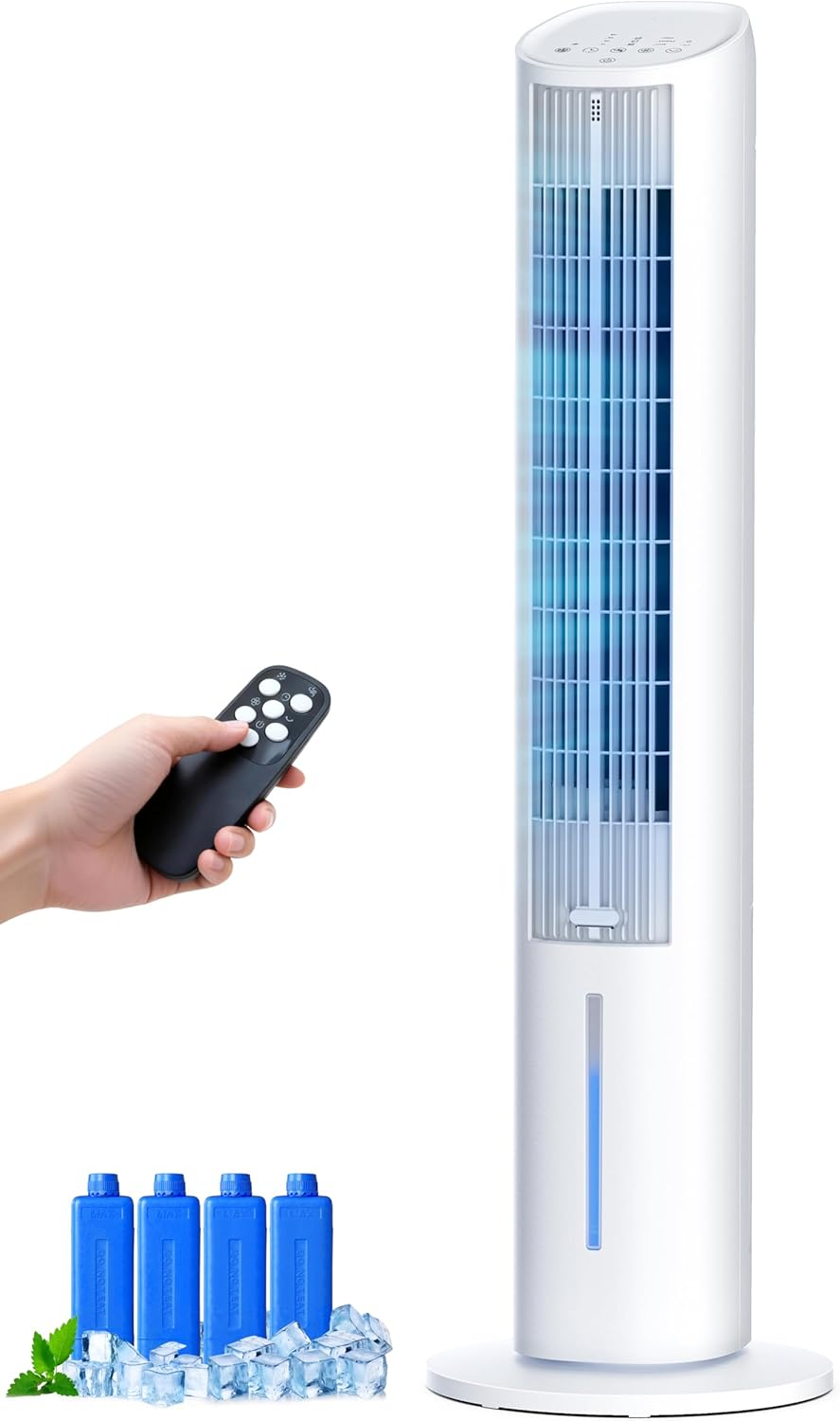 Shanghigh Tower Fan Cooling - Bladeless Tower Fans & Air Cooler with 3L Water Tank & Remote for Room Bedroom Home Office, 80&deg; Oscillating Standing Floor Fan with 3 Speeds, 4 Modes, 12H Timer (White) image number 6