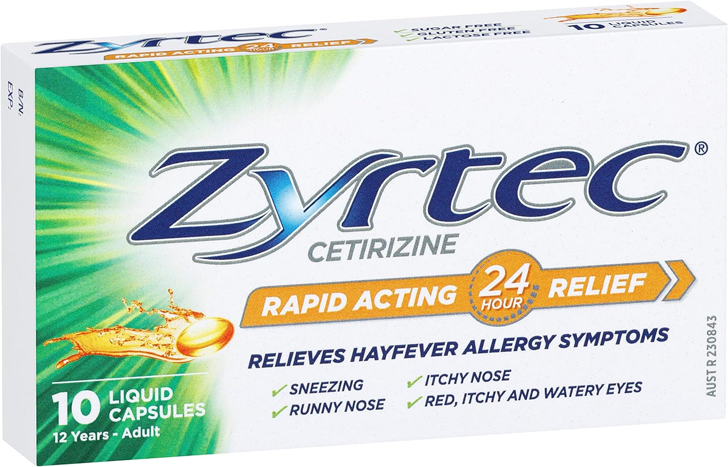 Zyrtec Rapid Acting Hayfever Allergy Relief Antihistamine Liquid Capsules 10 Pack |Contains Cetirizine|Provides Relief from Sneezing, Runny, Itchy Nose, Red, Itchy and Watery Eyes, Post Nasal image number 5