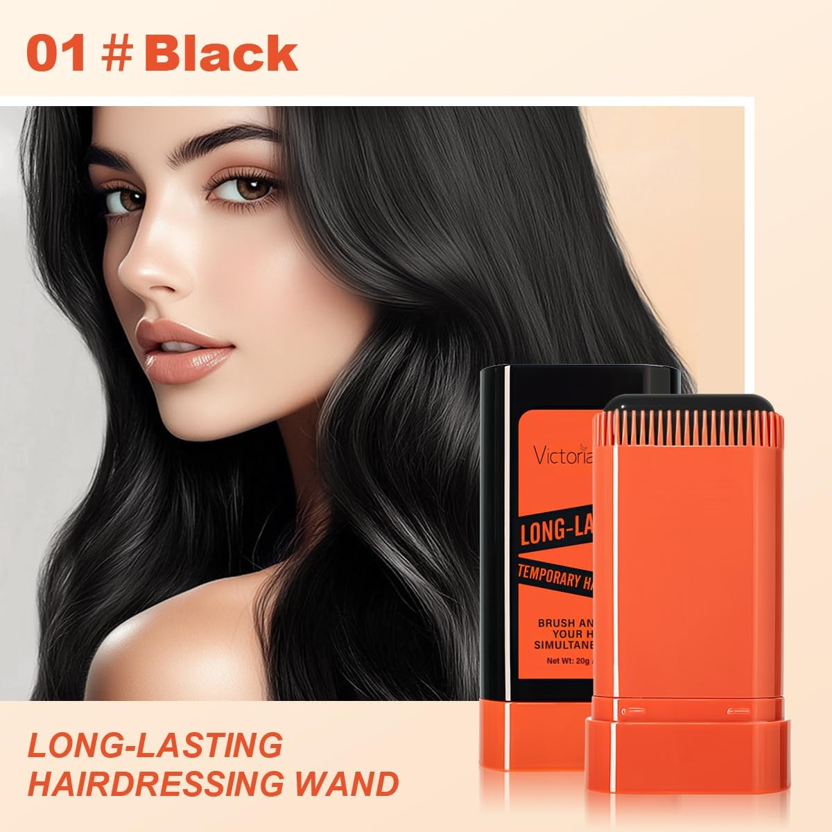 Hair Dye Stick with Comb Hair Color Stick 2-In-1 Hairdye Combstick Portable Hair Dye Comb for Gray Hair Coverage Temporary Hair Touch up Pen for Women & Men Roots Hairline Shading (Black) image number 2