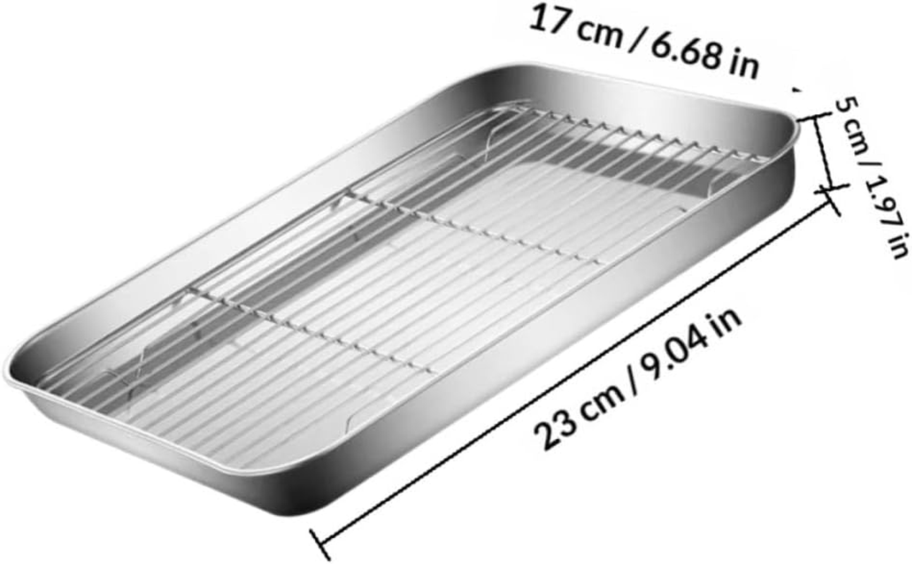 Stainless Steel Baking Pan with Deep Tray and Removable Wire Cooling Rack 23X17X5Cm Mini Cookie Sheet for Oven Baking and Food Storage image number 4