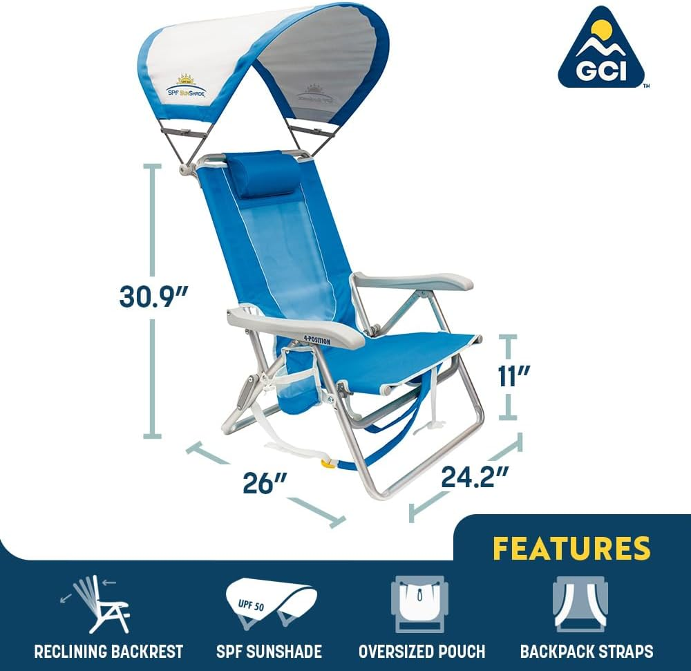 GCI Outdoor Waterside Sunshade Backpack Beach Chair with Canopy Shade image number 3
