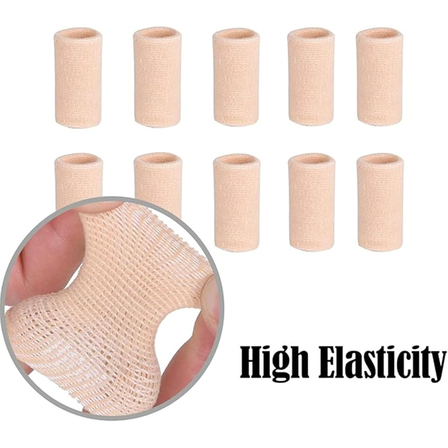 Yeanifeana 10-Pcs Finger Compression Sleeves, Breathable Support Brace for Arthritis, Sports Injury Protection, Anti-Slip Design for Basketball, Tennis, Cricket & Daily Use (Beige) image number 6