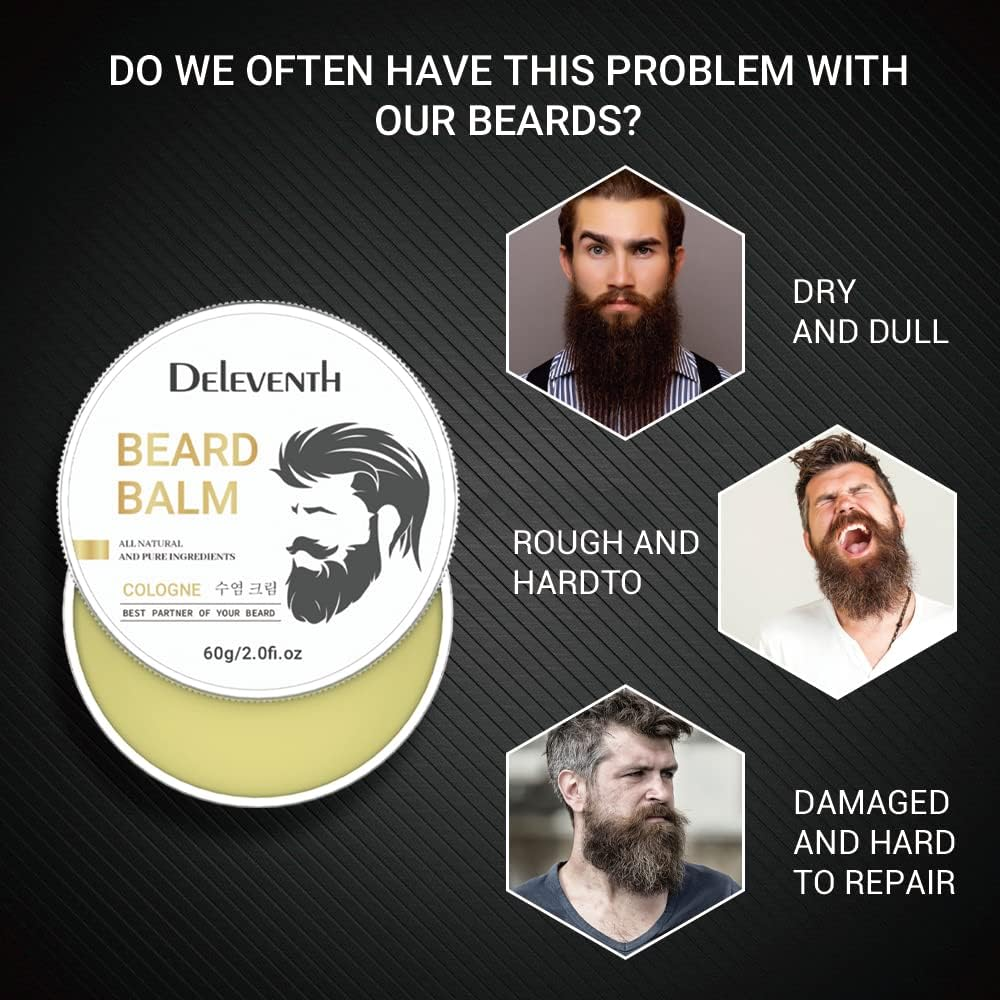 Deleventh Korean Brand Beard Balm 60G / Vitamin E with Natural Oils and Waxes, Soften, Strengthen and Protect for Healthy, Nourishing Beard, Hydrate, Soften & Protect Your Facial Hair (Cologne)