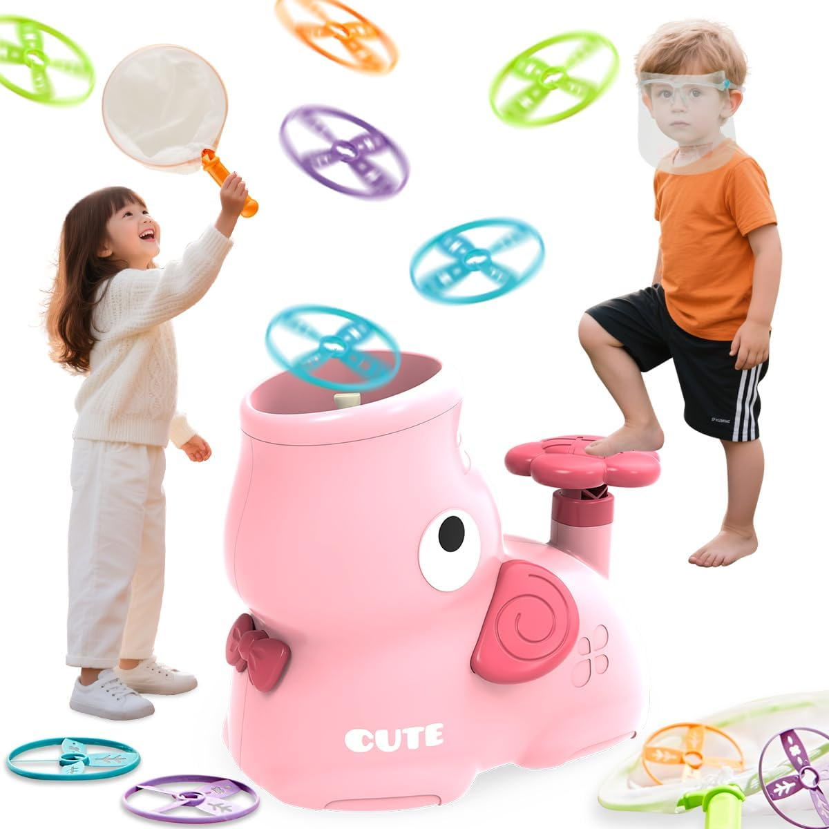 YOLOMOON Kids Outdoor Toys for 3 4 5 6 7 8 Years Old Boys, Stomp Flying Discs Launcher Toys Catch Games, outside Toy for Toddlers Age 3-5 6-8, Elephant Indoor Outdoor Play Summer Gifts (Green)