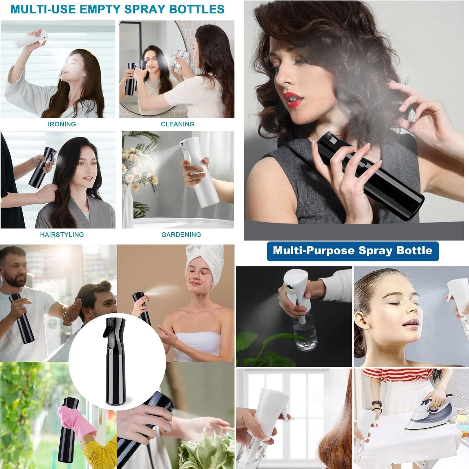 Water Spray Bottles Hair Spray Bottles Mist Sprayer Fine Plant Mist Spray Bottle Fine Continuous Spray Water Bottle, Fine Mist Spray Bottles for Hair, Plants, Cleaning, 200Ml, Set of 2