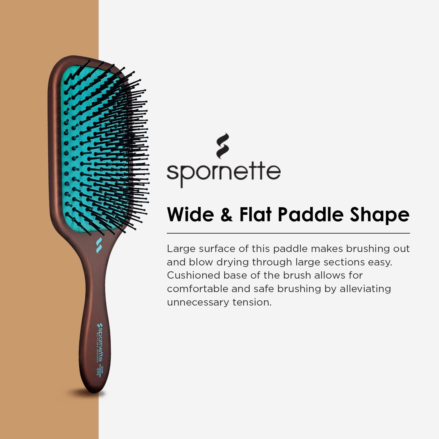 Spornette Ion Fusion Cushion Paddle Brush (#172) with Nylon Ball-Tipped Bristles for Hair Straightening, Detangling, & Smoothing Short, Medium, & Long Hair on Men, Women, & Children image number 1