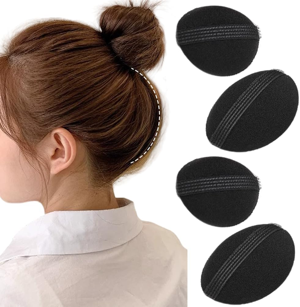 4Pcs (2 Large+2 Small) Black Sponge Bump It up Volume Hair Base Hair Stick Pad Fluffy Hair Padding Insert Cushion Hair Base Styling Insert Tool for Women Girls image number 2