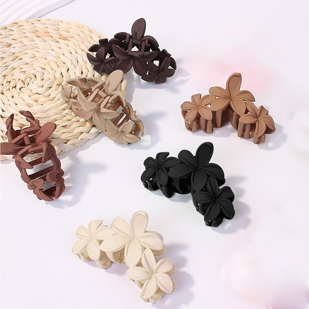 TOFBS Pack of 6 Hair Clips for Women Large Flower Shaped Claw Clips Stylish Non-Slip Matte Hair Clips Hair Decoration Accessories image number 6