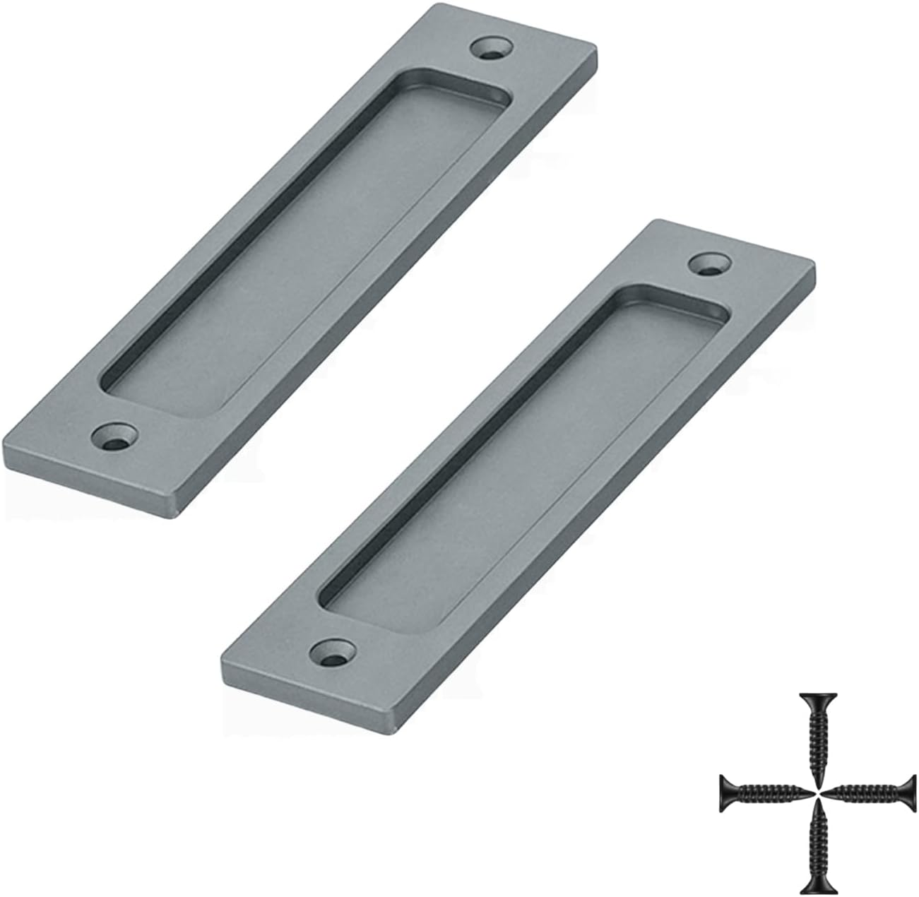 INCAUCA 2 Pack Barn Door Handles, 6 Inch Flush Door Pull, Recessed Door Handles, Sliding Closet Door Finger Pull, Rectangular Flat Plate for Pocket Door Drawer Cabinet Cupboard (Gray)