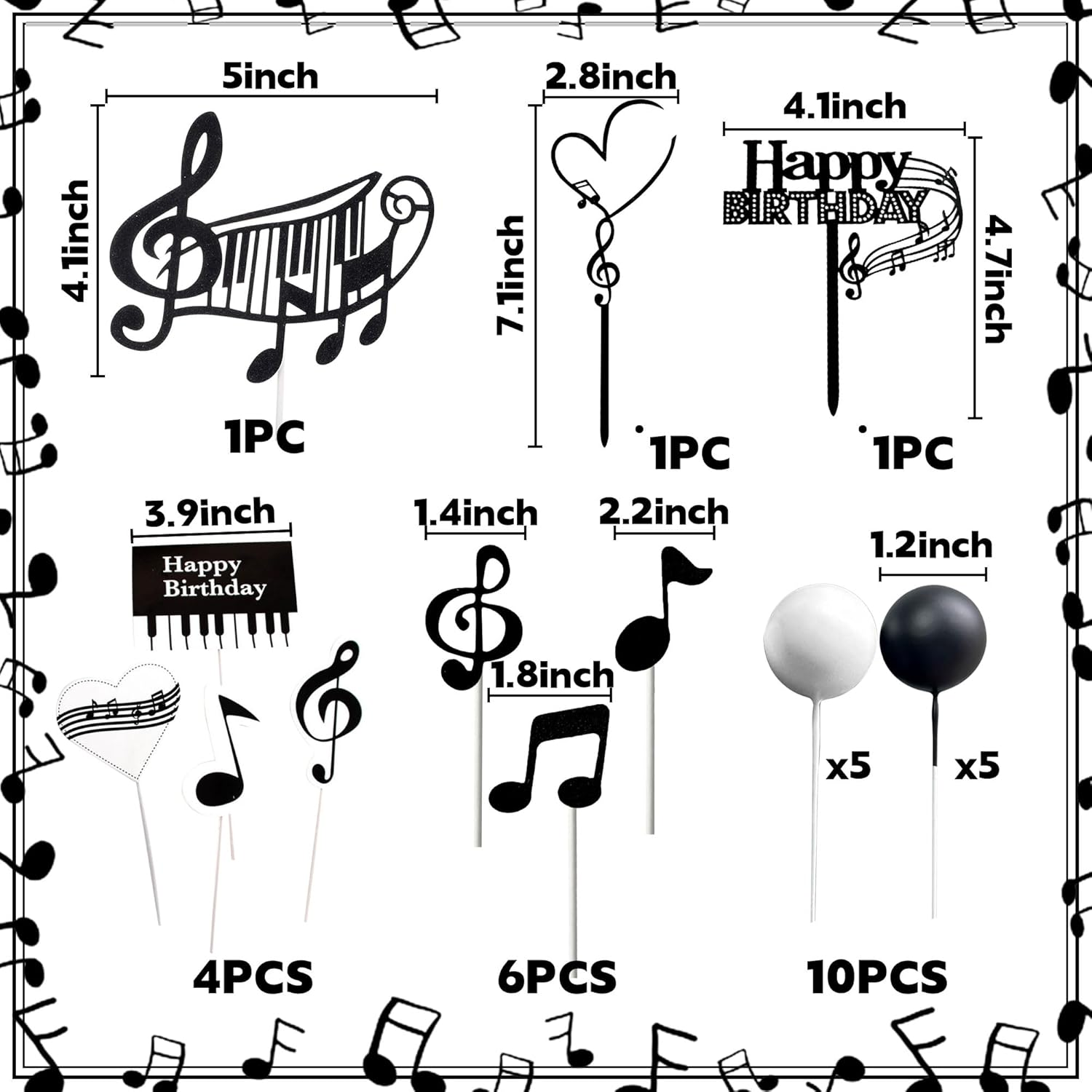 Jevenis Rock Music Cake Topper Guitar Cake Toppers Music Notes Balls Cake Decorations for Musician Birthday Party Rock Theme Party image number 6