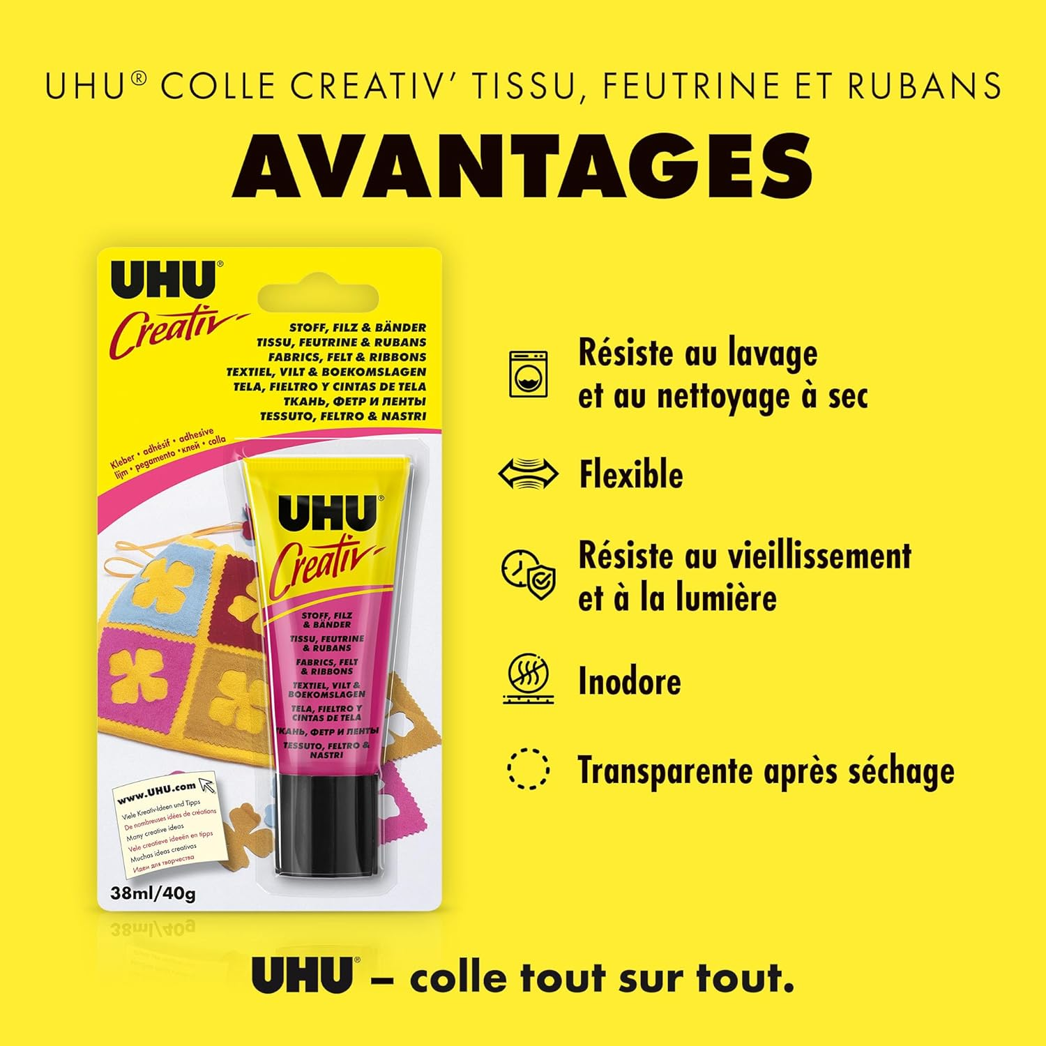 UHU Solvent-Free Creativ' Fabrics, Felt and Ribbons 38Ml &ndash; Card of 1, (33-47265) image number 4