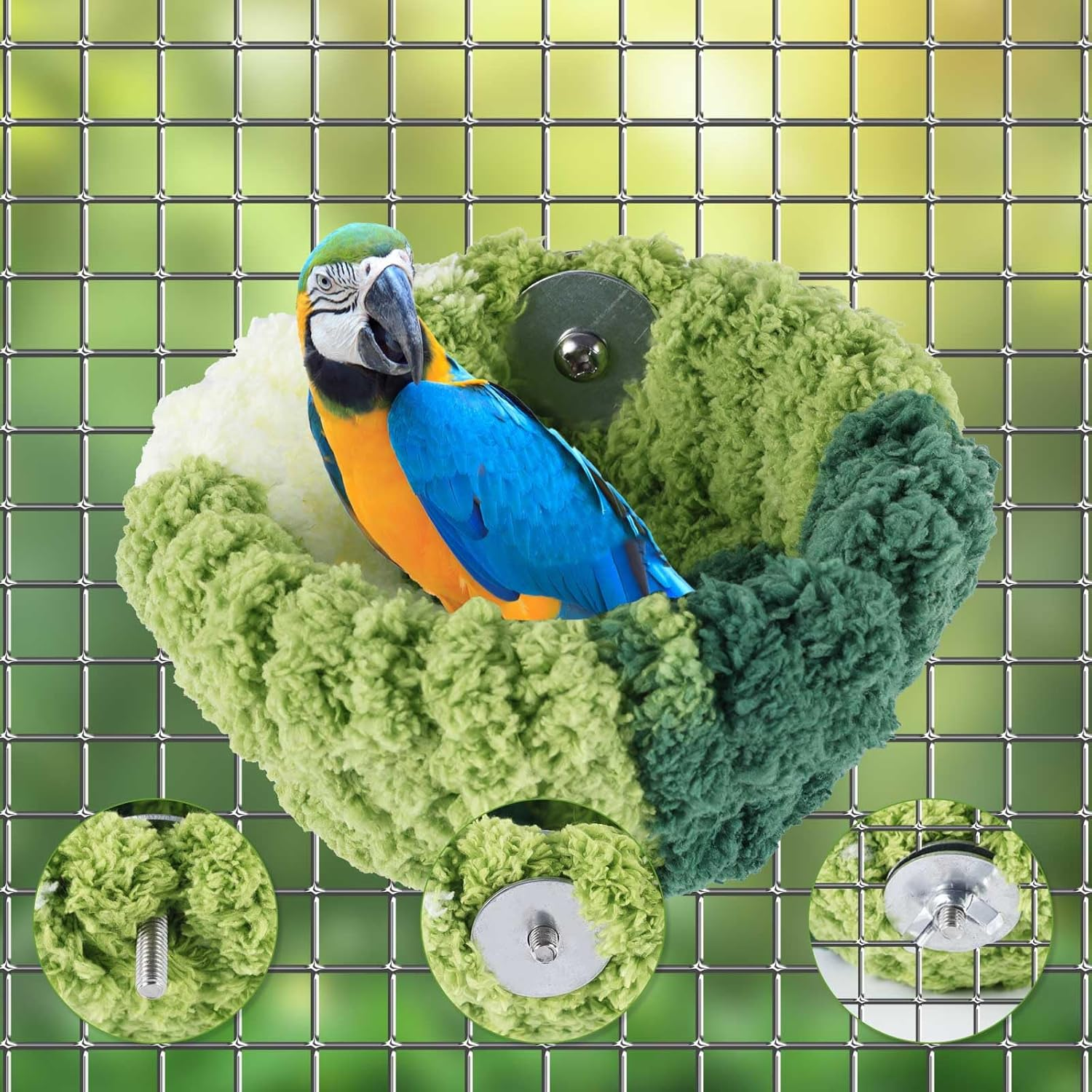 Bird Nest for Cage, Green Coral Fleece Bird Bed Warm Soft Cozy Bird Bed for Cage Accessories for Parakeet Canary Budgie Small Pets image number 6