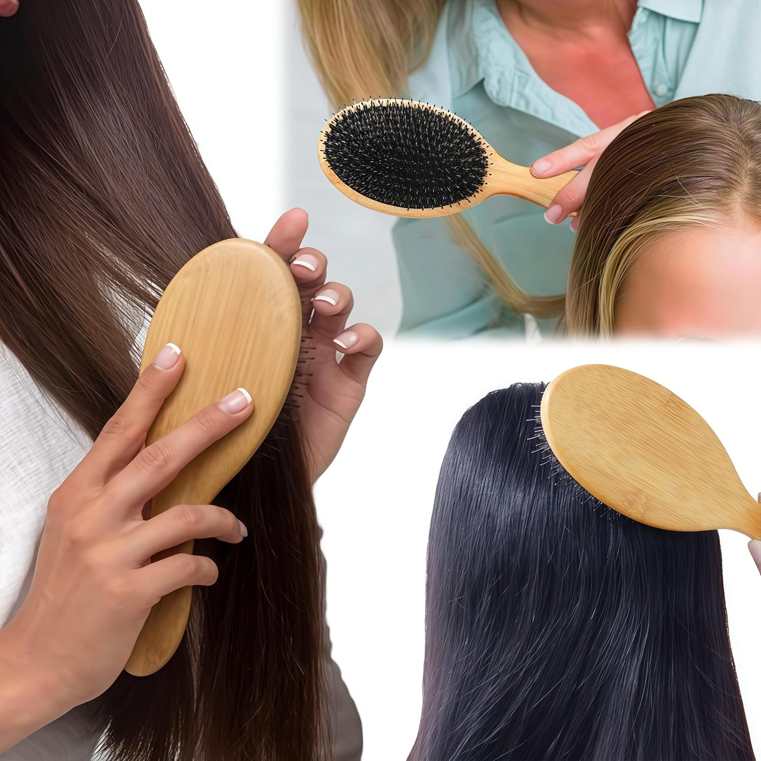 Wooden Paddle Nylon Bristle Brush,Wizefolk Boar Bristle Hair Brush,Natural Hairbrush Massage Comb,Unisex Original Detangler Hair Brush,For Smoothing, Massaging, Detangling image number 3