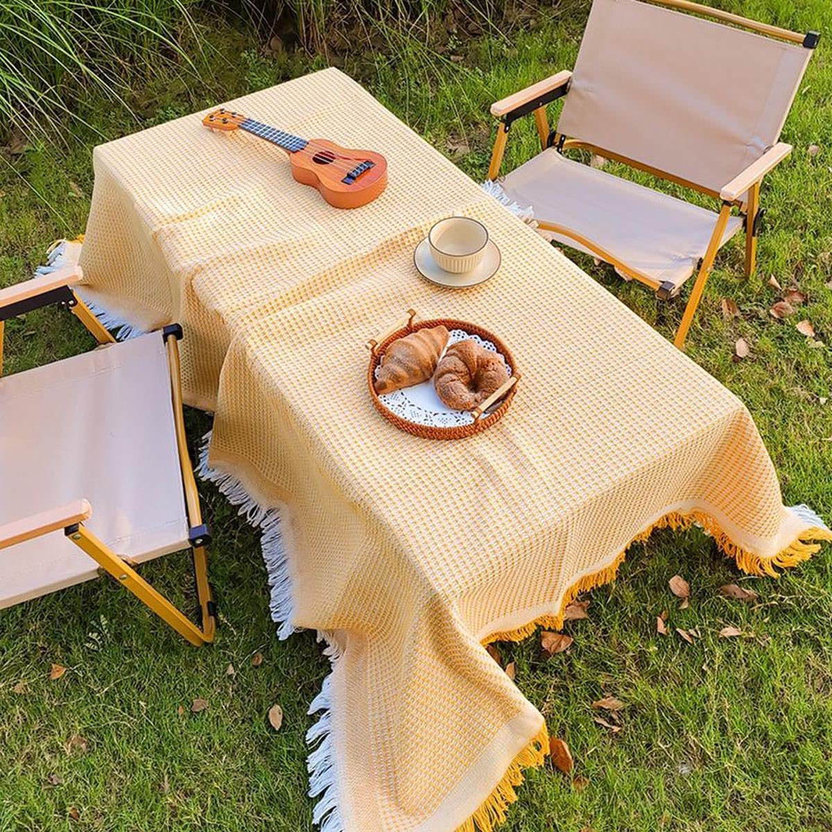 Outdoor Picnic Blankets Foldablet, Tent Camping Blanket,Picnic Mat,Picnic Rug,Camping Accessories,Beach,Grass,Tent Mat Washable (Yellow Grid 180X130Cm) - Yellow T Grid 180X130Cm image number 3