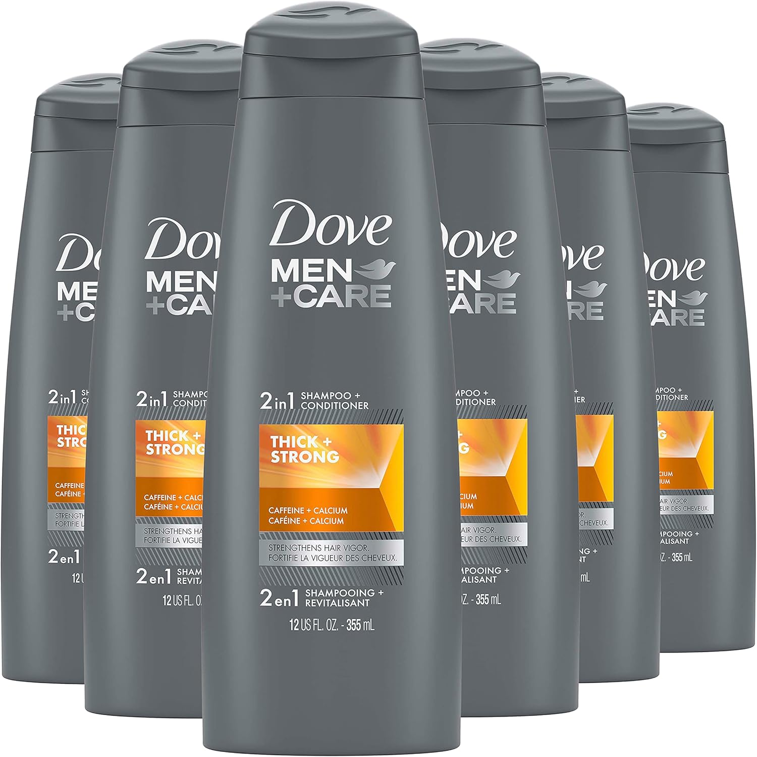 DOVE MEN + CARE Fortifying 2 in 1 Shampoo and Conditioner for Resilient and Thicker Hair Thick and Strong with Caffeine Helps Strengthen Thinning Hair 12 Oz, Pack of 6 image number 2