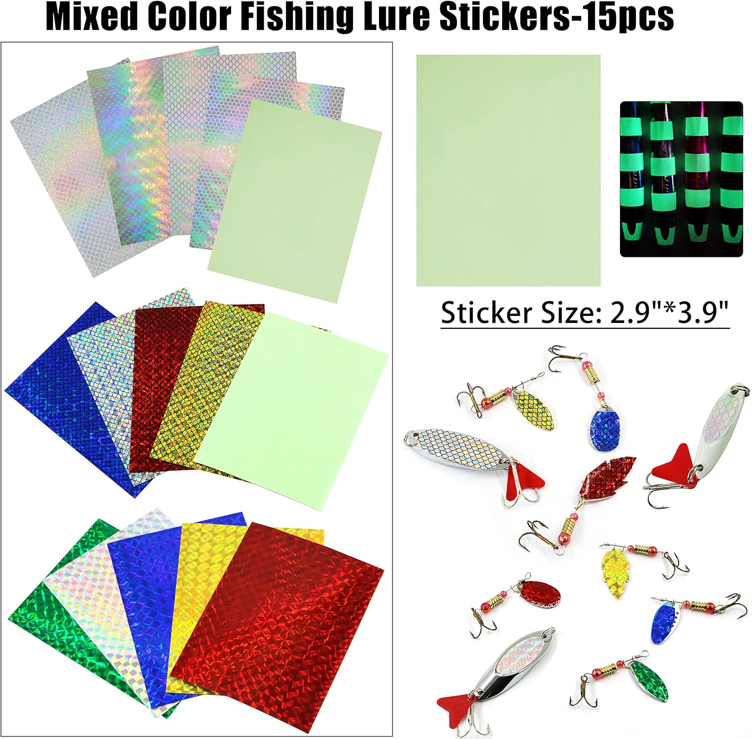 Fishing Lure Sticker and Fish Eyes, 342Pcs Holographic Adhesive Flash Lure Tape 3D 4D 5D Realistic Fishing Lure Eyes for Fishing Lure Making DIY Crafts Tool image number 6