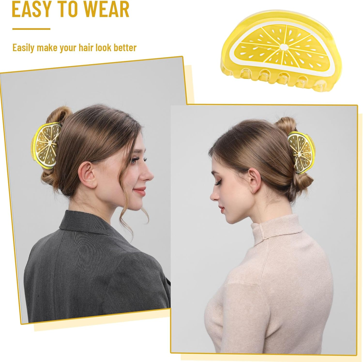 Charmburst Lemon Design Hair Claw Clip Creative Summer Hair Clip for Women Non-Slip Thick Hair for Hawaiian Party Cute Decorative Clip