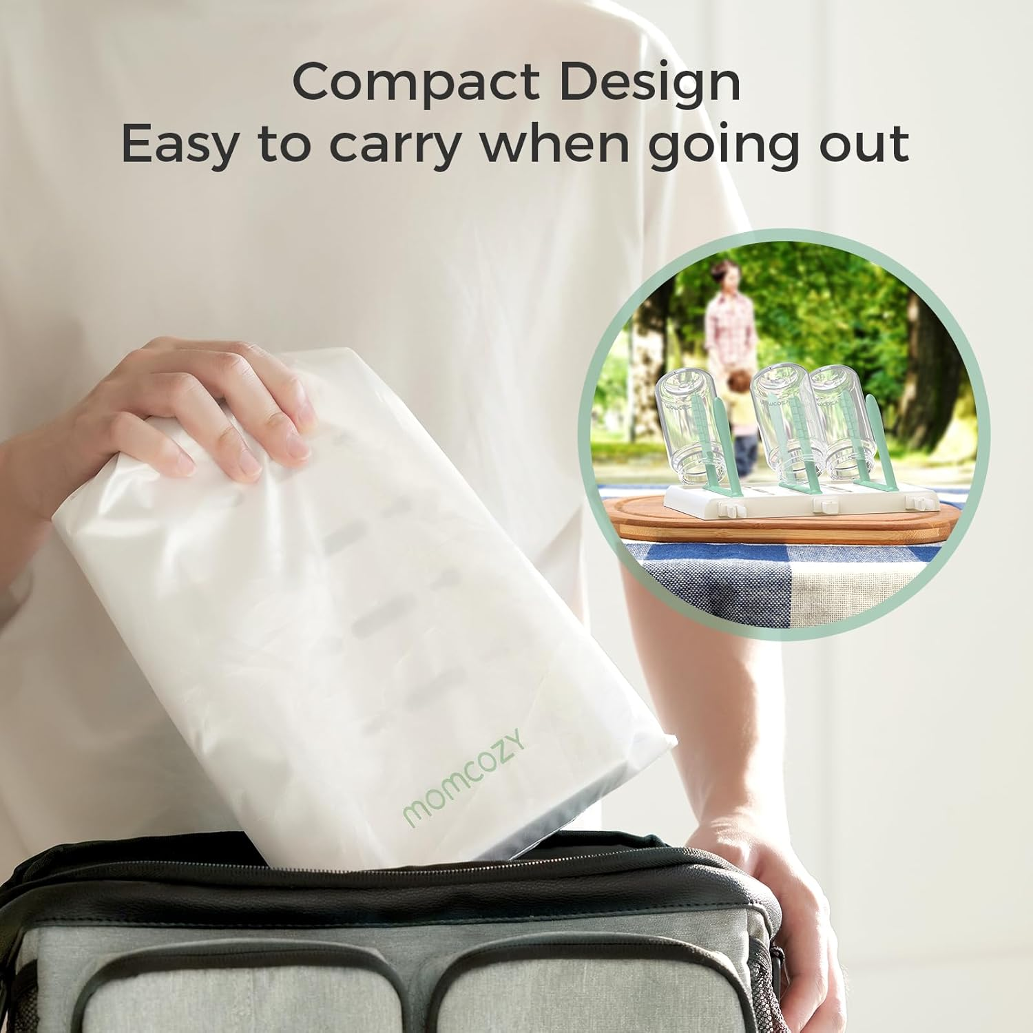 Momcozy DIY Larger Bottle Drying Rack for 18 Bottles, Space Saving Countertop Vertical Rack with Brushes Holder, Detachable Travel Bottle Rack for Baby Accessories & Pump Parts image number 2