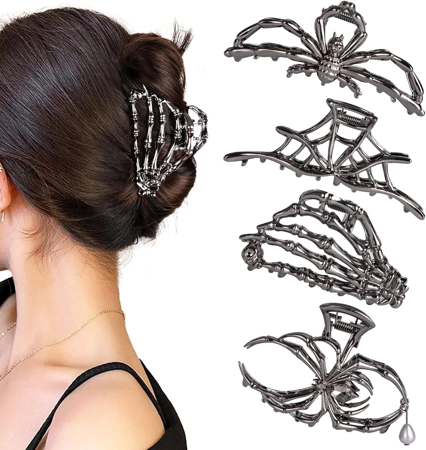 4 PCS Halloween Hair Claw Clips for Women, Goth Hair Accessories, Spider Spooky Gifts image number 3