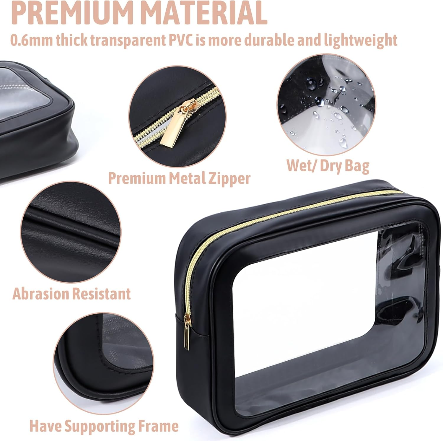 YOPCDJ 3PCS Diaper Bag Organizer Pouch Set, TSA Approved Toiletry Bag，Clear Waterproof TPU Makeup Bag Set Travel Organizer Bags for Women and Kids image number 7