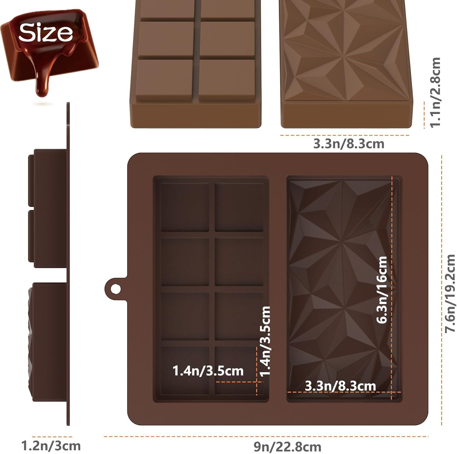 Bighan 3 Pack Chocolate Molds, Chocolate Bar Molds Large and Thick Silicone Chocolate Mold Deep Chocolate Bar Mould Food Grade Silicone Deep Chocolate Bar Mold Kitchen Baking Mould with a Scraper image number 2