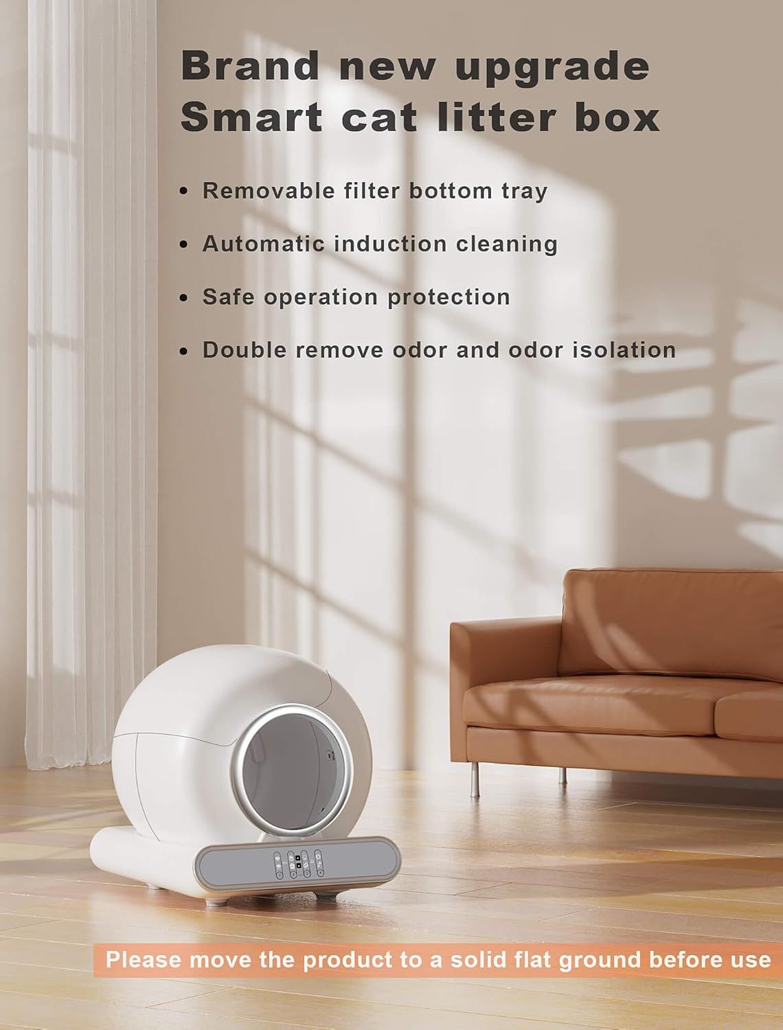 Automatic Cat Litter Box Tray, 65/9L Large Capacity Self-Clean No-Scoop Litter Clean Robot, with Safety Protection/Smart App/Odor Removal for Multi Cats (2-18LB) image number 2