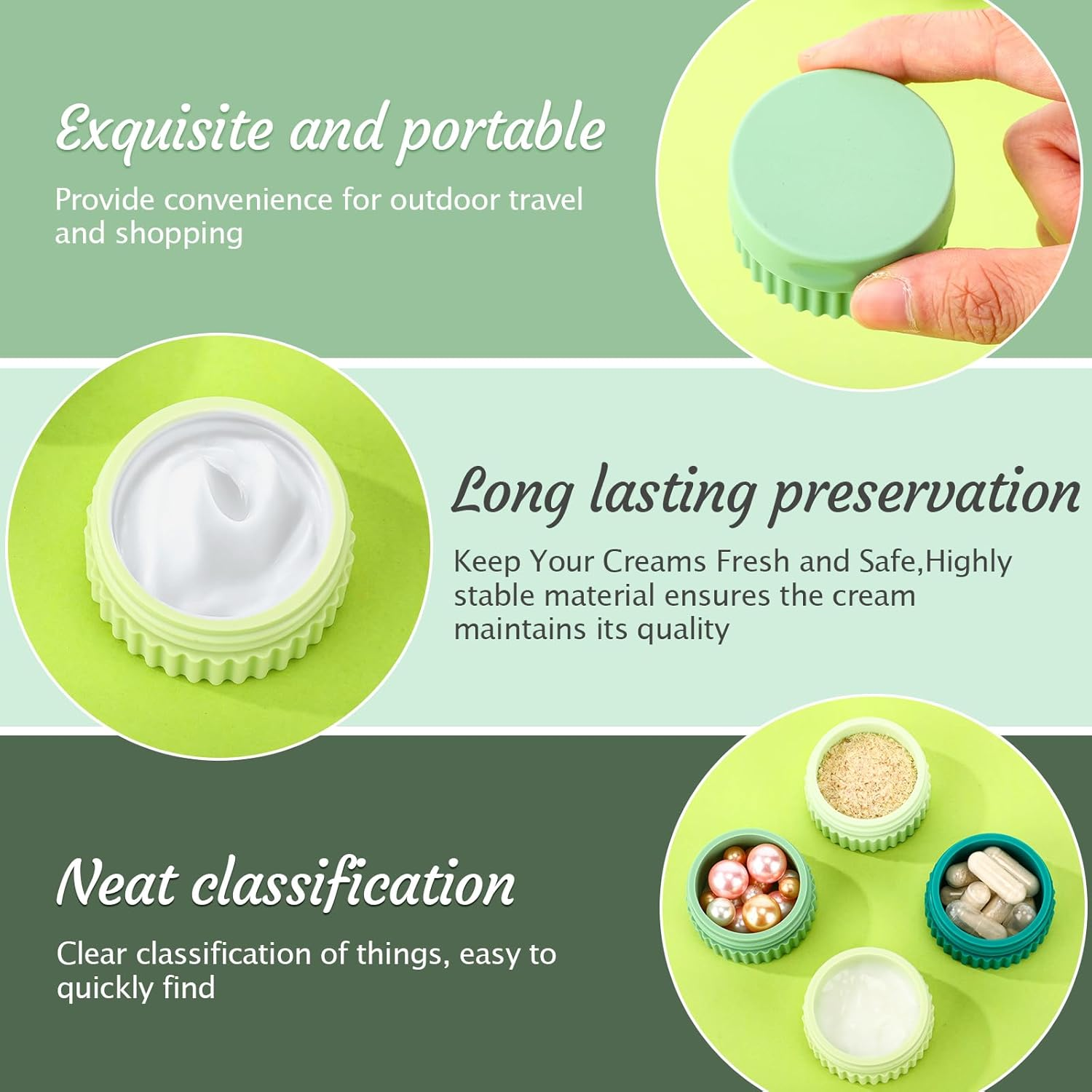 Maxcheck 4 Pcs Travel Containers for Toiletries 0.68 Oz/20 Ml Small Silicone Cream Jar with Lid Mini Leakproof Lotion Jar Refillable Travel Cosmetic Container for Face Body Skin Cream (Green Color) - Neutral Color Quatrain image number 4