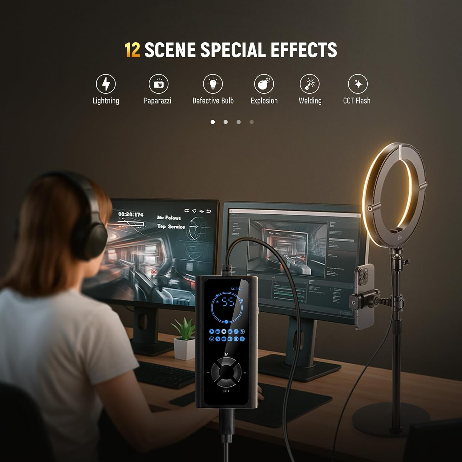 NEEWER 10" 20W LED Ring Light with Desk Stand Phone Holder for Iphone Laptop, Bi Color 2900K-7000K, USB C PD Input, CRI97+ 1660Lx/0.5M, Selfie Makeup Tiktok Recording Video Conference Lighting, RH10B image number 6