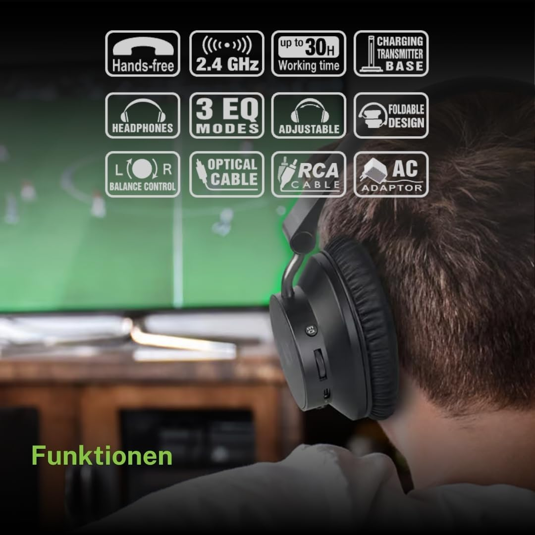 Muse M-285 CTV TV Headphones Set with Transmitter & Charging Station | 2.4 Ghz Wireless Headphones with Bluetooth, EQ, 30H Battery Life & Optical Input | Dual Headset image number 1