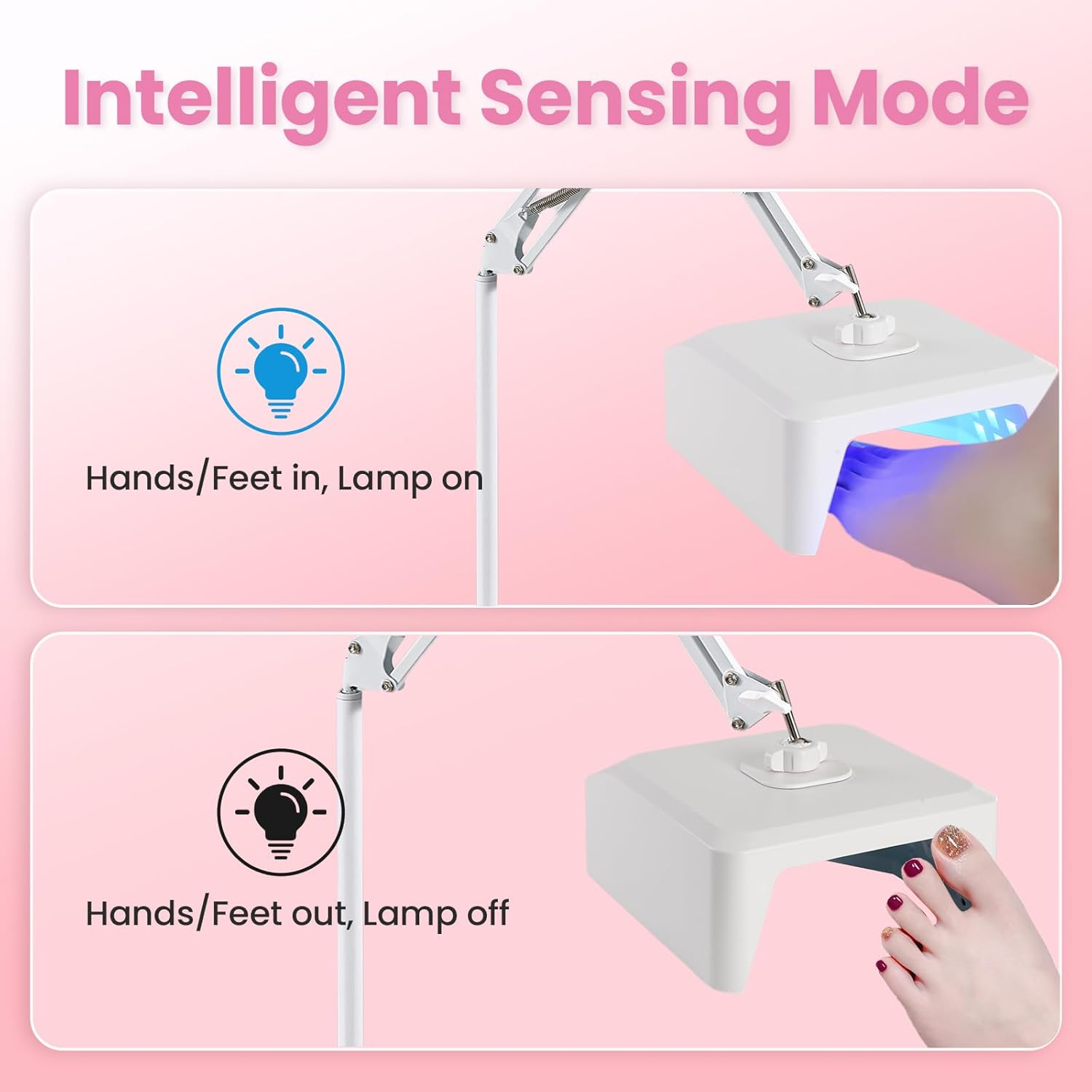 Eccuslon UV Foot Lamp, 78 W Hanging Pedicure Lamp, Wireless UV Lamp for Feet, LED Nail Lamp on Arm, Wireless Floor Light for Curing Gel Nail Polish (Whole Floor Lamp)