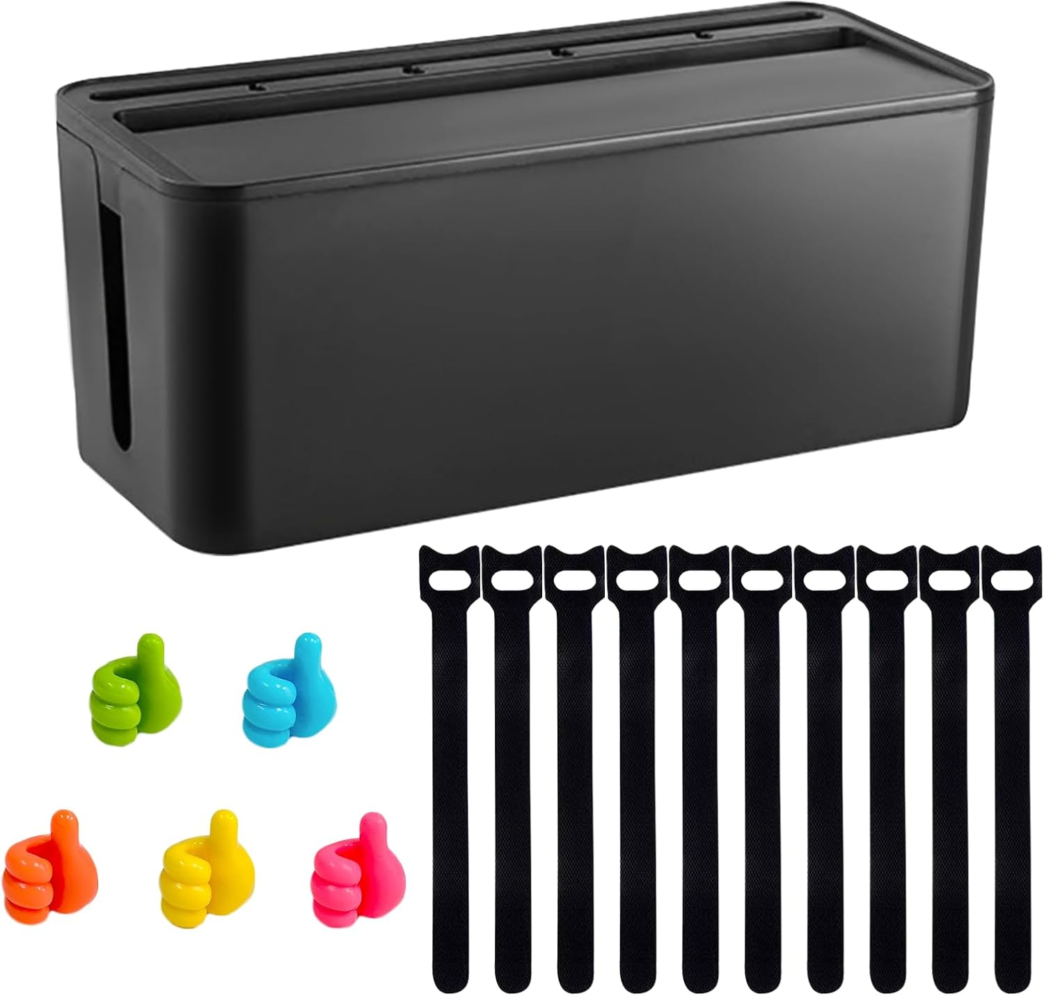 Black Cable Management Box Bundle Complete Set with 10 Cable Ties 5 Thumb Cable Clips - Ideal for Homes, Offices, and Entertainment Setups image number 2