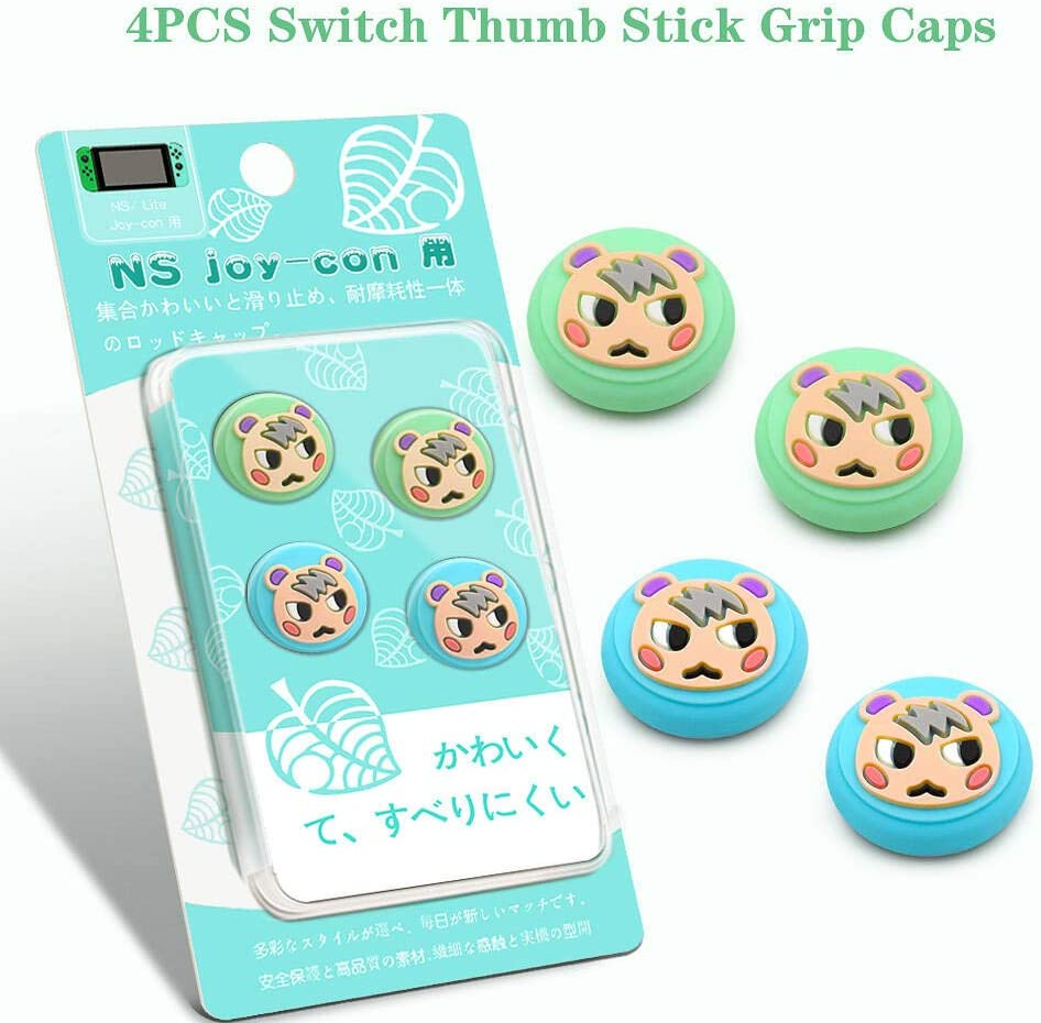 Marshal Design Thumb Grip Caps, Joystick Cap Compatible with Switch & Lite Animal Crossing, Soft Silicone Case for Joy-Con Controller(Green & Blue)