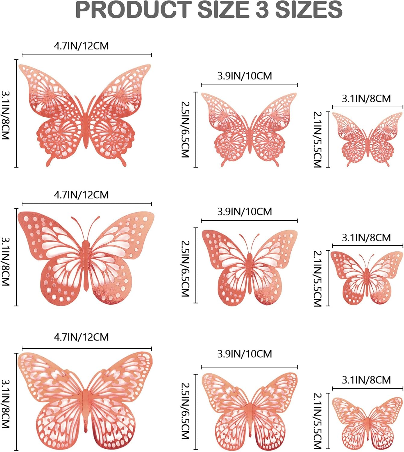 Butterfly Cake Decorations 36 Pcs Glitter 3D Butterflies Cupcake Toppers Rose Gold Hollow Cake Topper for Birthday Wedding Party Sticker Decoration