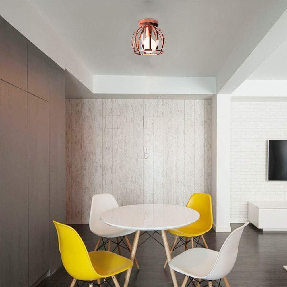 Idegu Vintage Ceiling Light, Industrial Ceiling Lamp, Diameter 20 Cm, Geometric Cage Design Lampshade, Retro Ceiling Light, E27 Lighting for Bedroom, Kitchen, Living Room, Rose Gold -  Rose Gold Cage image number 6