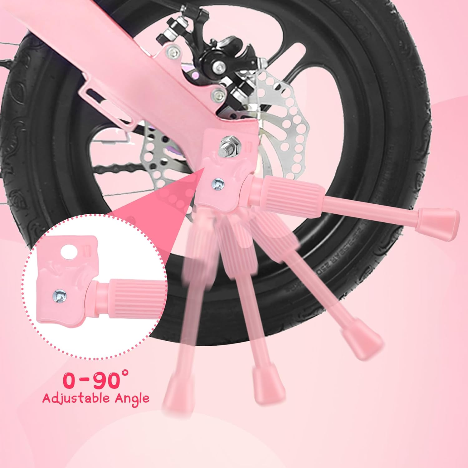 Kids Bike Kickstand Fits 12 14 16 18 20 Inch Bicycles, Aluminum Alloy Kickstand for Kids Bike with Anti-Slip Pad, Universal Fit for Mountain Road Bikes (Pink) image number 2