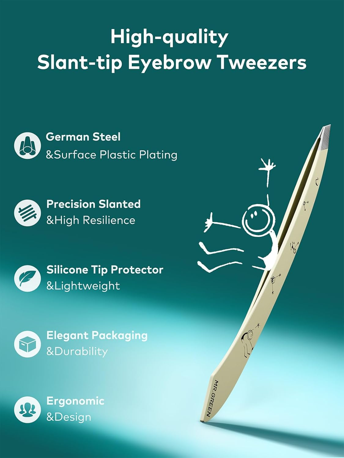 MR.GREEN Tweezers for Women Facial Hair, Professional Precision Eyebrow Tweezers for Women and Men, Stainless Steel Slanted Cute Hair Removal Plucker