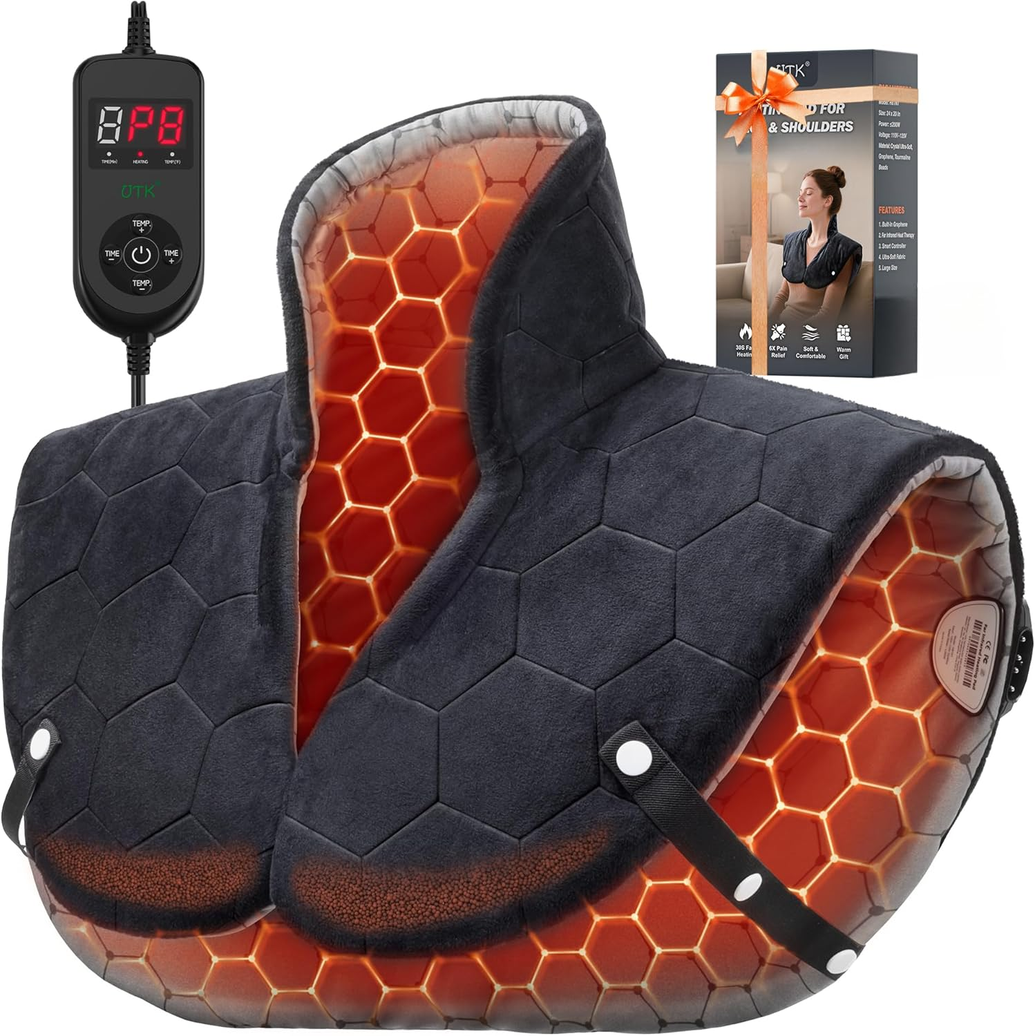 Nalax 30S Fast Heating Pad, Far Infrared Heating Pad for Neck, Shoulders and Back, 3X Deeper Relaxation, Heat Settings Max 159℉, 16 Auto Timer, Extra Large 24"X20" image number 4