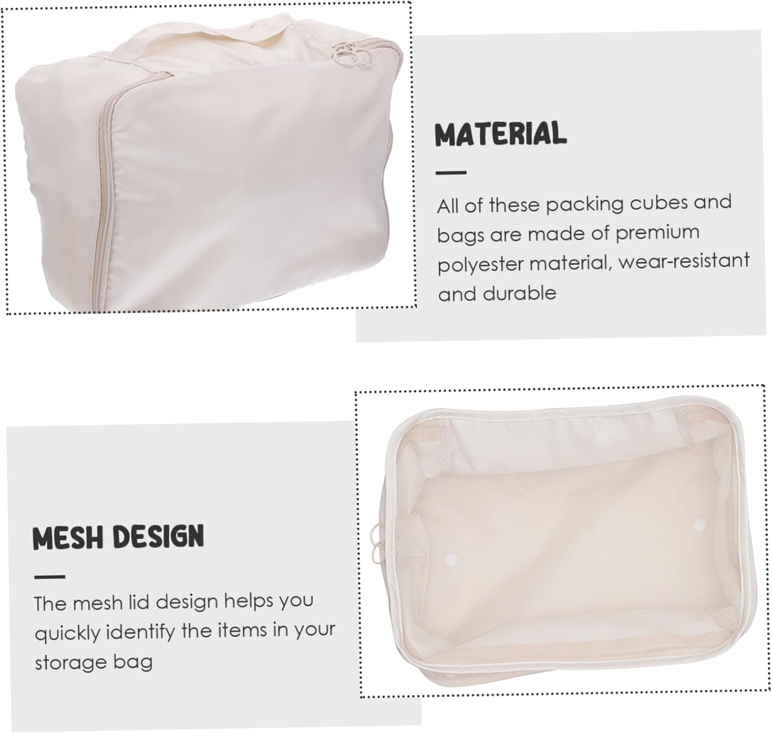 ANDRESLAD Travel Packing Cubes Storage Bags Set of Polyester Mesh Lid Space-Saving for Suitcase Organization image number 5